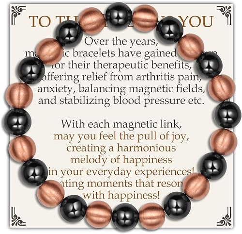 Feraco Pulsera magnética de cobre puro para hombres y mujeres, 0.315 in, 99.99% cobre sólido y 3500 cuentas de hematita magnética Gauss, pulsera