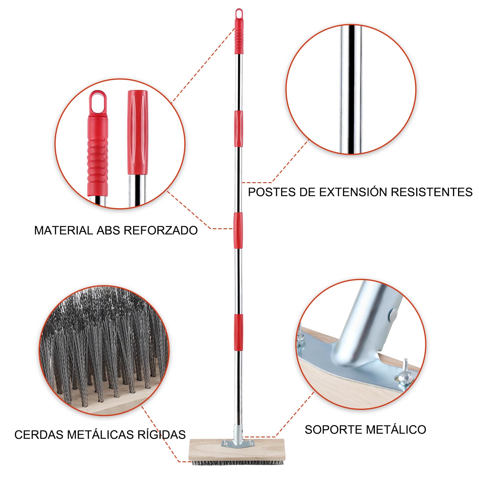 Mitclear Escoba de Alambre con Mango Telescópico (145cm), Cepillo de Cerdas de Metal Rígido para Eliminar de Musgo, Malas Hierbas y Manchas Difíciles, Escoba de Exterior para Patio, Terraza, Jardín — view 5