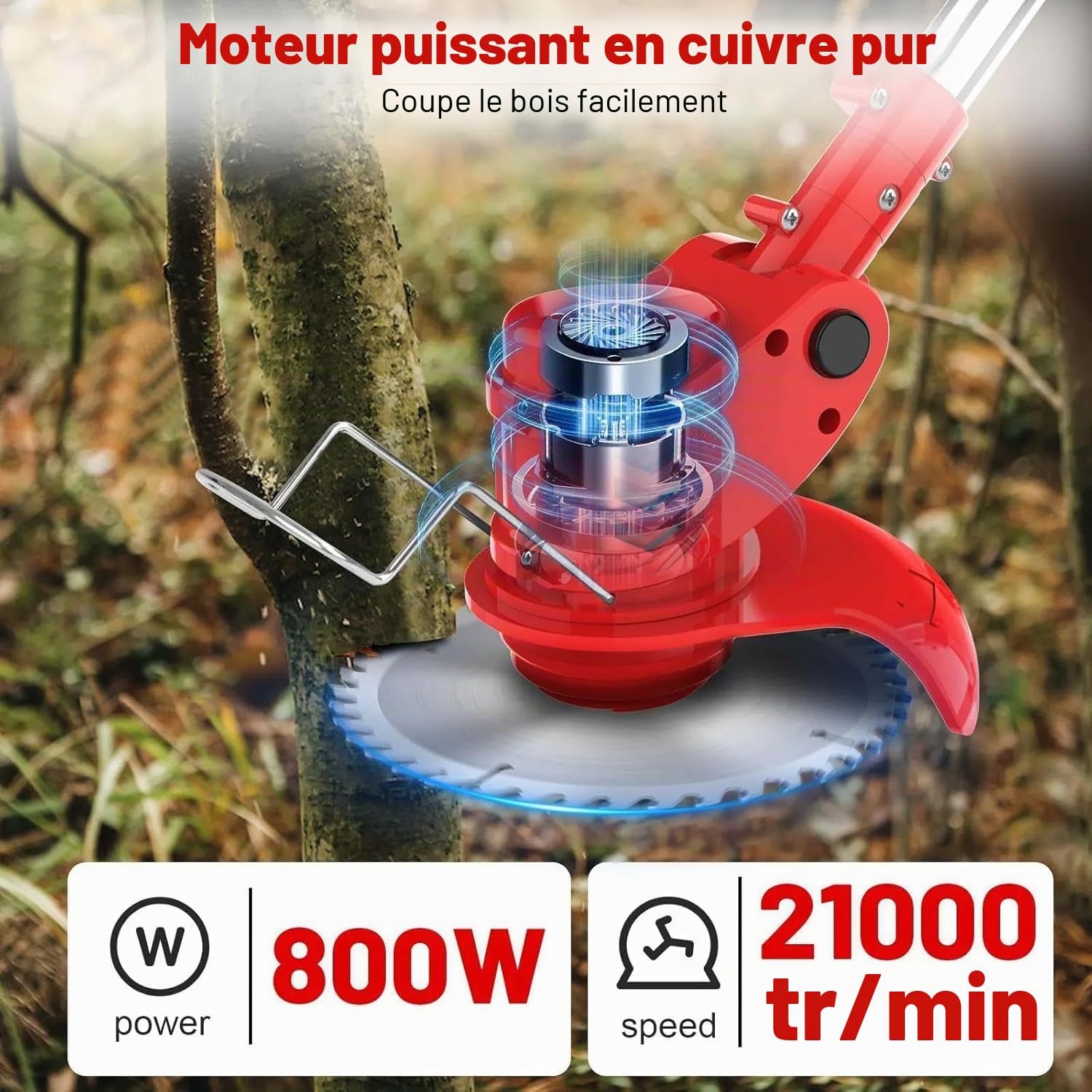 Debroussailleuse Electrique sans Fil, Coupe Bordure sans Fil avec Batterie Compatible avec Makita Batteries avec 2 Batterie avec Poignée Réglable - Débroussailleuse à Gazon pour Jardin (Rouge)
