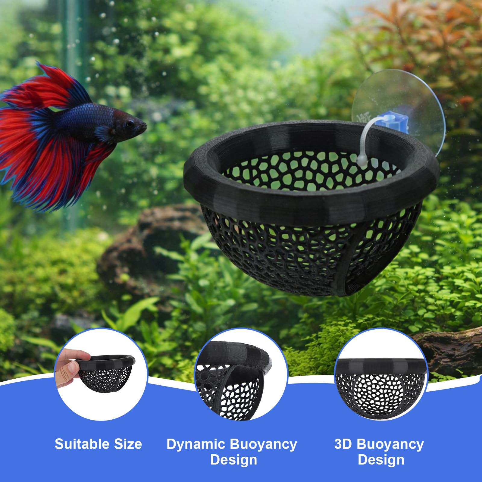 Galleggiante Betta Amaca & Gambero Caverna 3D Stampato Acquario Decor con Ventose Fascetta Cavo