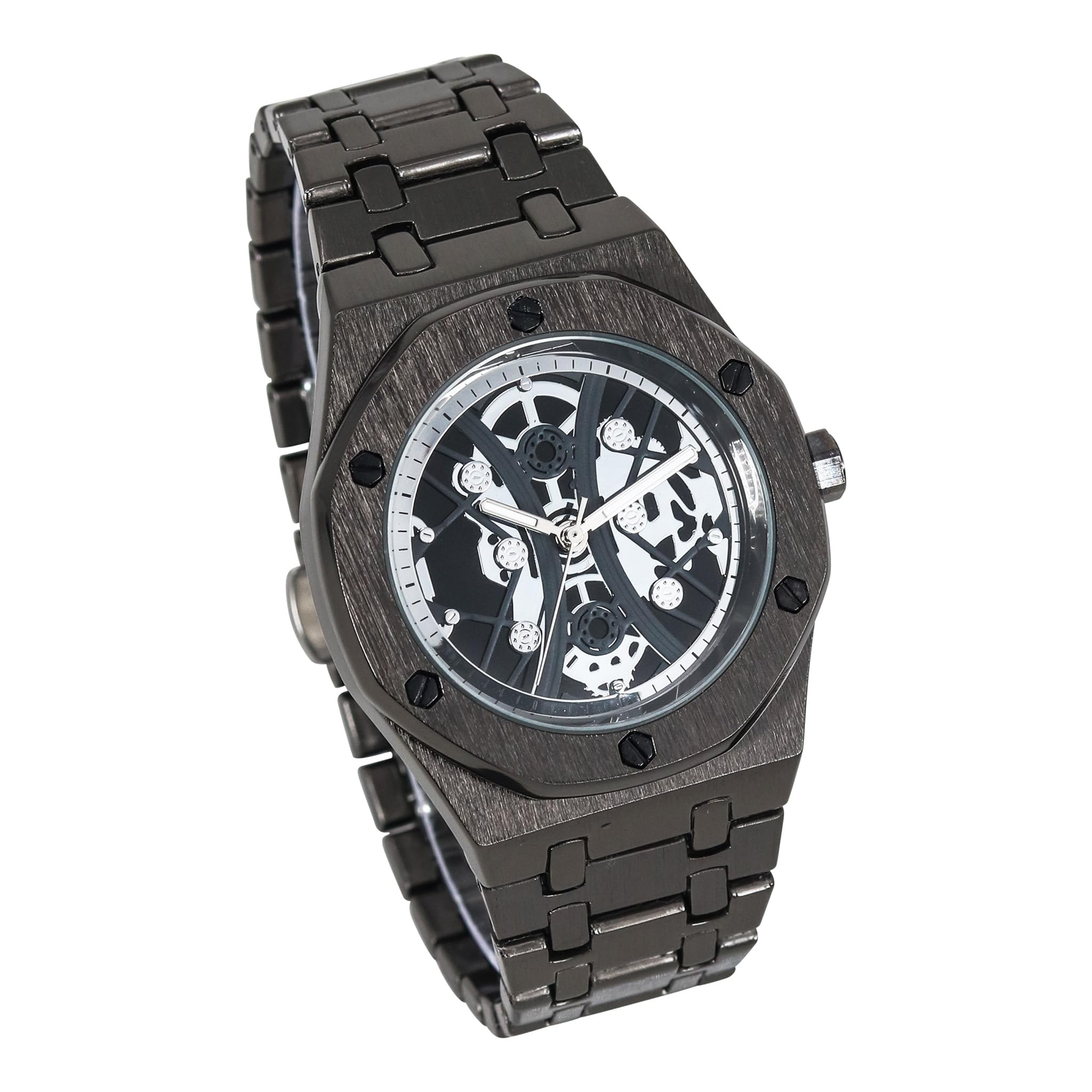 Techno Pave Reloj octágono de lujo para hombre de 42 mm, esfera esquelética, movimiento de cuarzo