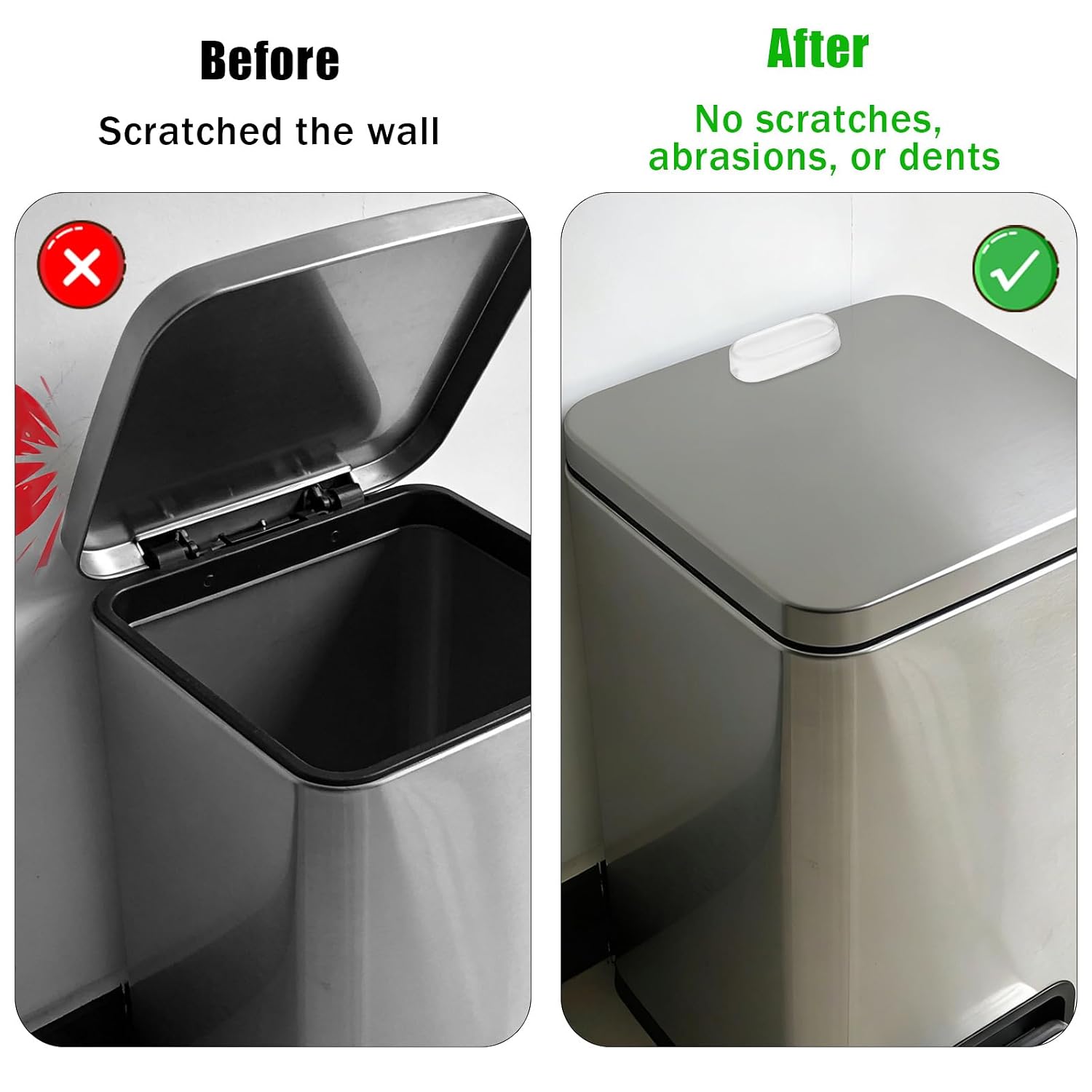 6pcs Trash Can Wall Guard Bumpers, 2 Sizes Silicone Transparent Wall Protector Behind Trash Can Suitable for Kitchen Bathroom Bedroom and Office