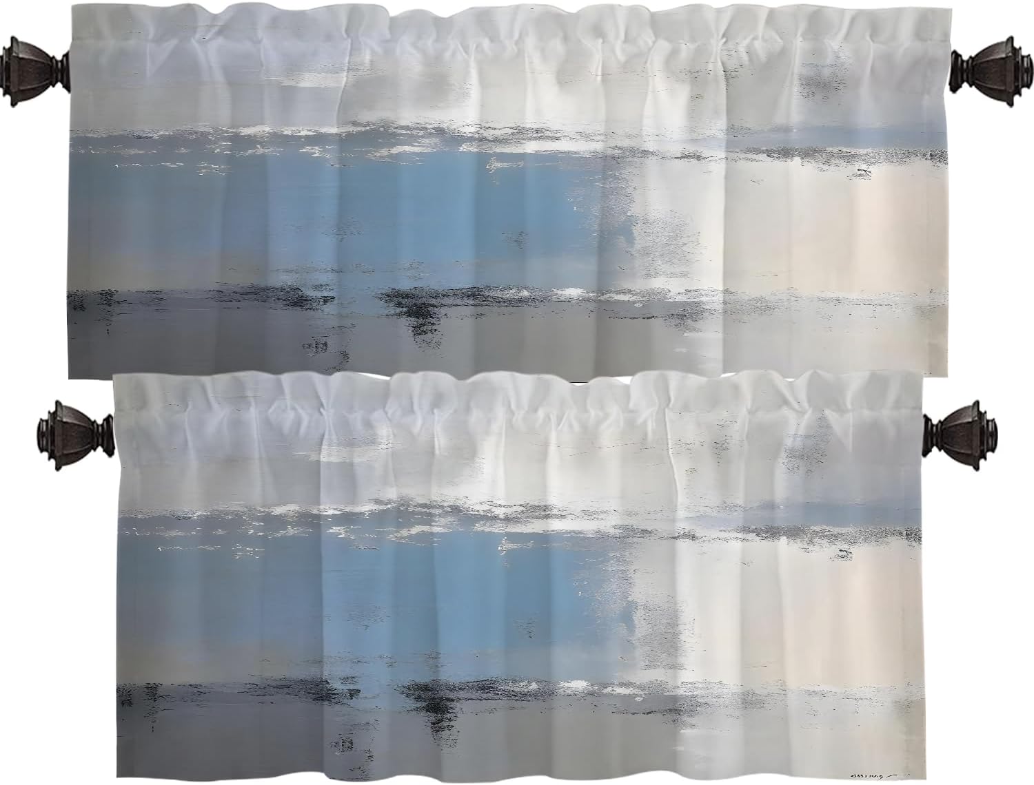 Shrahala Navy Blue Window Curtain, Blue Valance Light Blue Curtains Grey Window Treatment White and Grey Cafe Curtains Multilayer Polyester Blackout for Living Room Bathroom 2 Pack 52 X 16 in