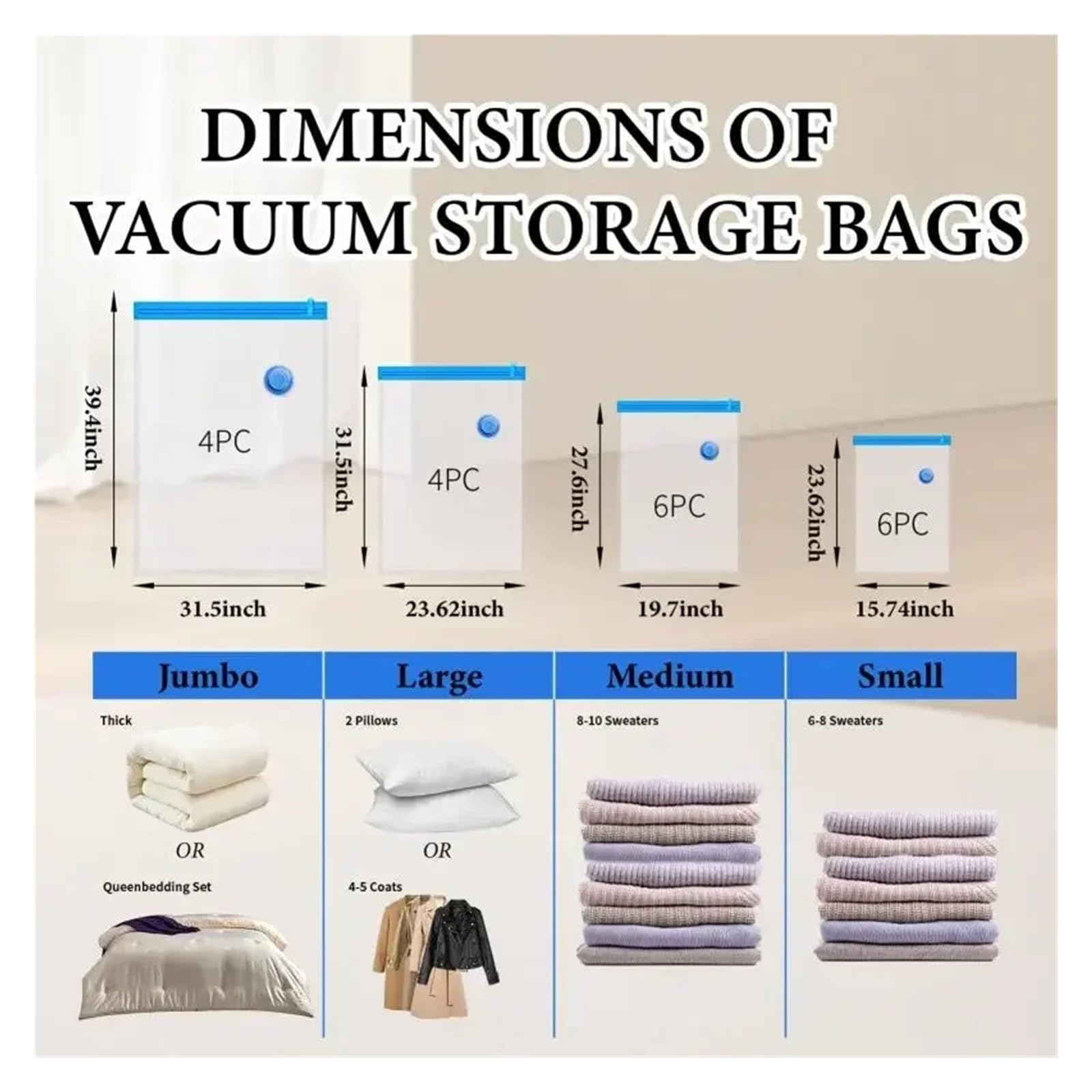 10pcs Vacuum Bag for Clothes, Air with Pump, Travel Essentials, Space Saver Bags for Comforters Blankets Storage Organizer Para Ropa(80x100cm)