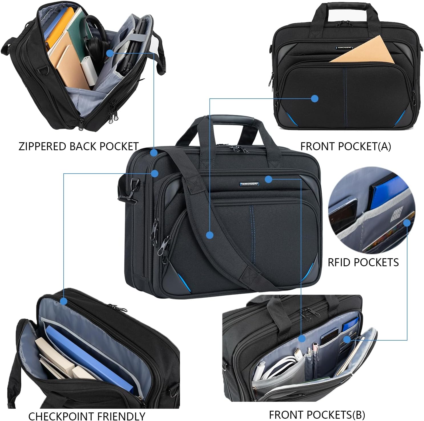 KROSER Laptop Bag 17.3 Inch Premium Laptop Briefcase, Expandable Laptop Shoulder Messenger Bag Durable Computer Case - Image 6