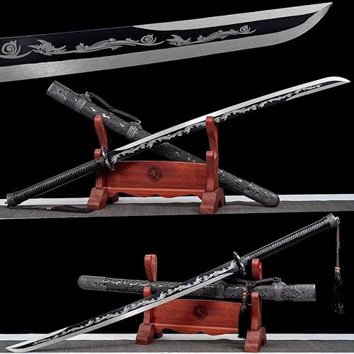 HERO SWORD Espada de acero managanés de combate real de 44 pulgadas, espada china afilada de espiga completa, espada de Kung Fu, espada de Wu Shu,