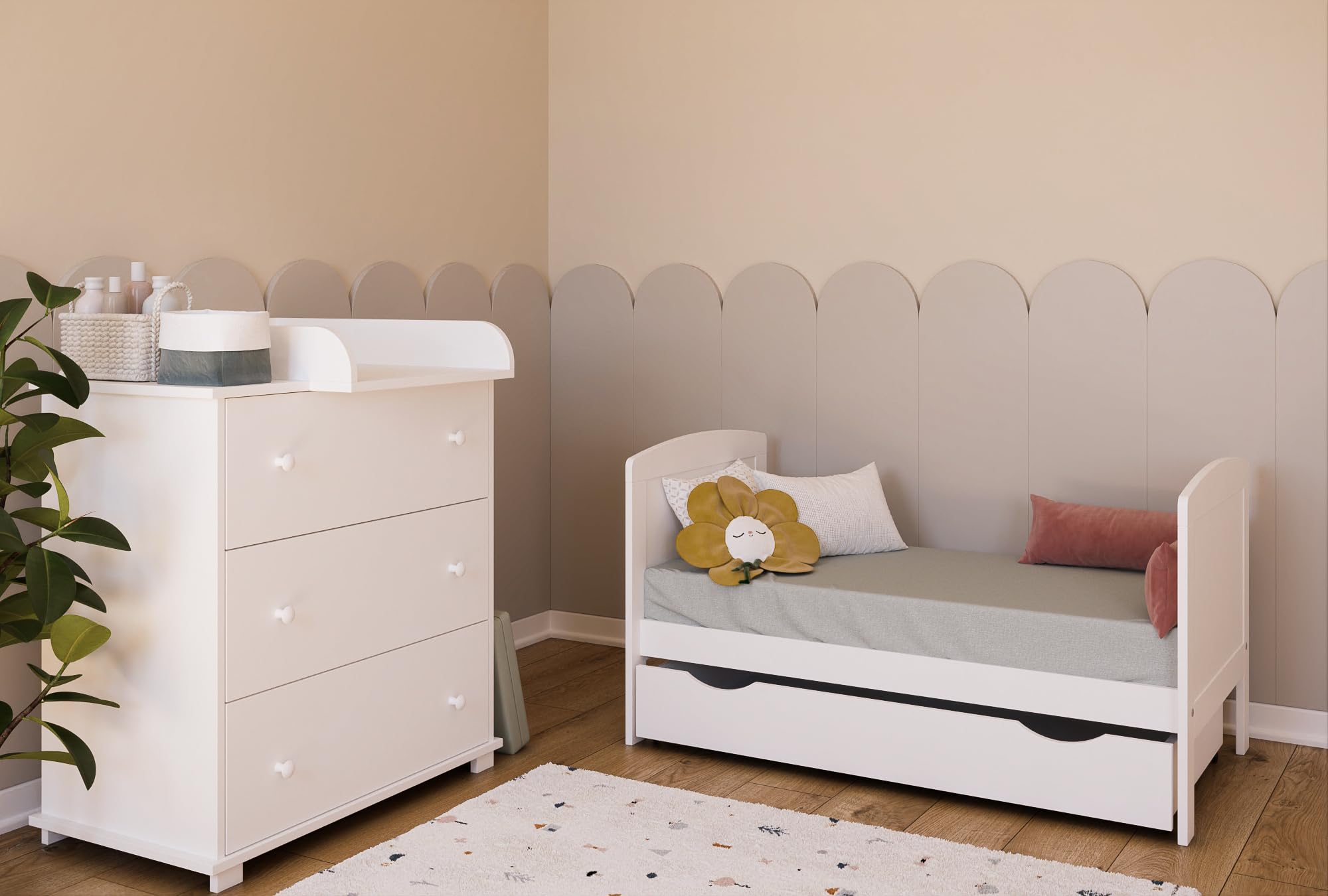 Kids Collective Babybett Kinderbett 70x140 cm mit Matratze & Schublade umbaubares Gitterbett höhenverstellbar | Baby Bed weiß Made in Europe 70x140 cm | von Geburt bis 6. Lebensjahr