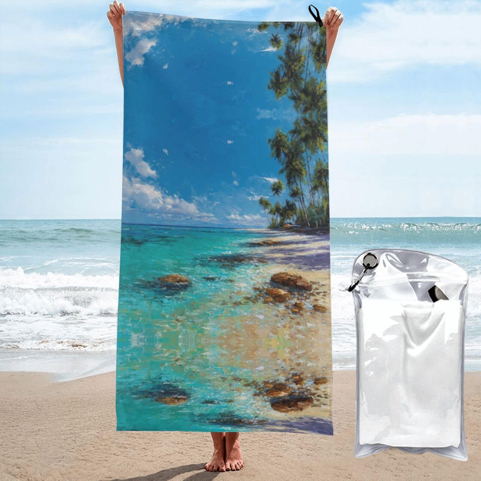 ESNAIUVCD Reef Beach Print Beach Towel, Microfibre Sauna Towel, Quick-Drying Fitness Towel, Lightweight And Thin Portable Sauna Towel
