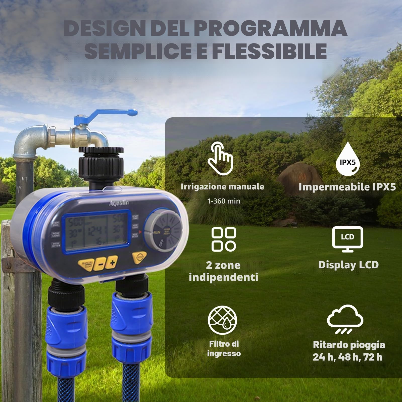 Temporizzatori per irrigatori Sistema di irrigazione Controller Computer per irrigazione Due uscite