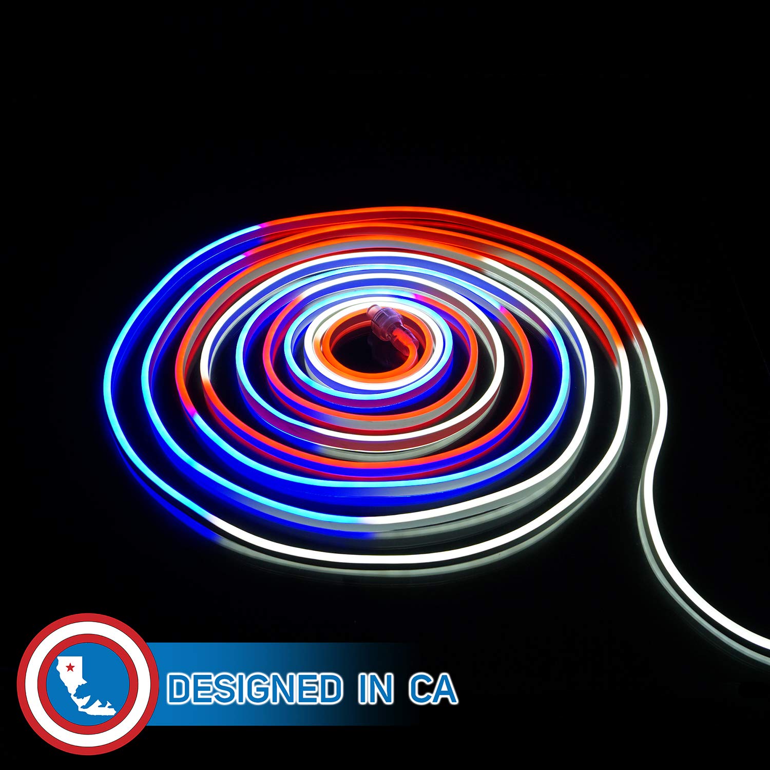 Russell Decor 30ft Red White Blue LED Neon Rope for 4th July Patriotic Memorial Day Patio Deck Waterproof SMD Tube Lights