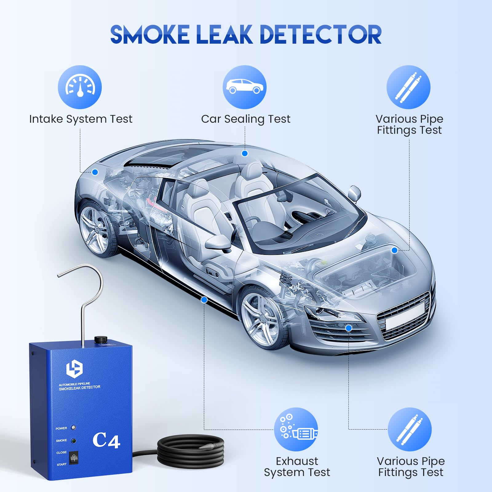 Rilevatore di perdite per perdite di Macchine per Fumo Automatico Tester di perdite ad Alta precisione per aspirapolvere, Carburante e sistemi di Scarico in Auto, Camion, motocicli da 12 V