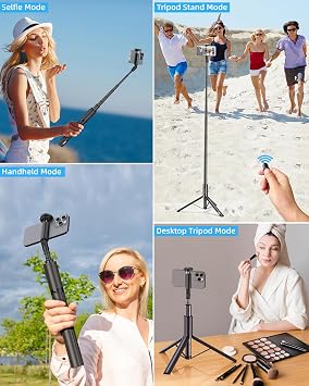 vimitty IPhone için Tripod,Uzaktan Kumandalı iPhone ve Telefon Tripod için 64 inç Selfie Çubuğu,Telefon Tripod Standı Hepsi Bir Arada ve Seyahat Tripodu,Tüm Cep Telefonlarıyla Uyumlu Cep Telefonu Tripodu