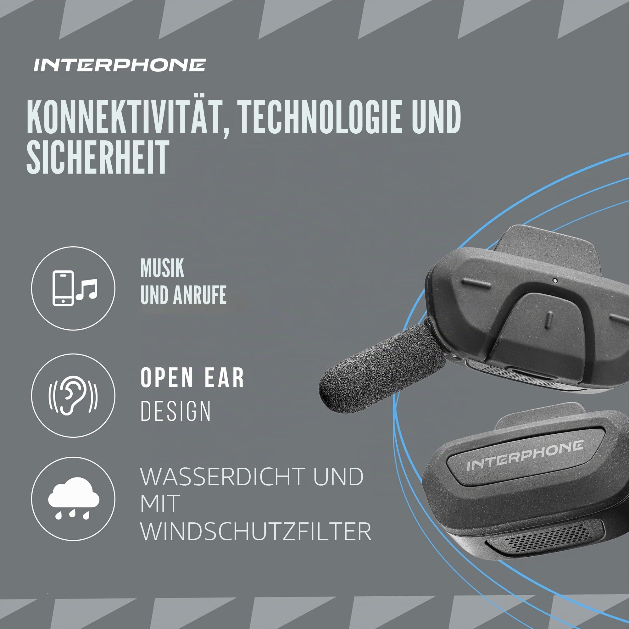 INTERPHONE Aerial Dual-Fahrrad-Gegensprechanlage für die Kommunikation zwischen 2 Fahrern bis zu 300 m, Gegensprechanlage für Fahrradhelm mit Bluetooth für GPS, Musik und Anrufe, wasserdicht und mit