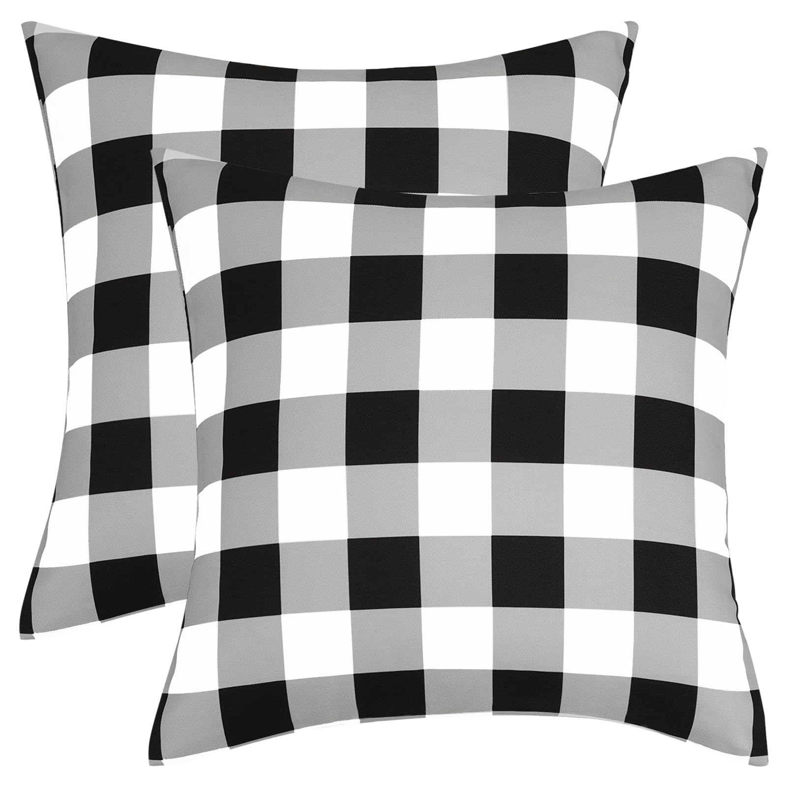 Eternal Beauty Outdoor Cushion Covers Polyester 2PCS 18"x18", Waterproof Square Throw Pillow Case for Garden Furniture Sofa with Invisible Zipper, Black Checkered (45cmx45cm)