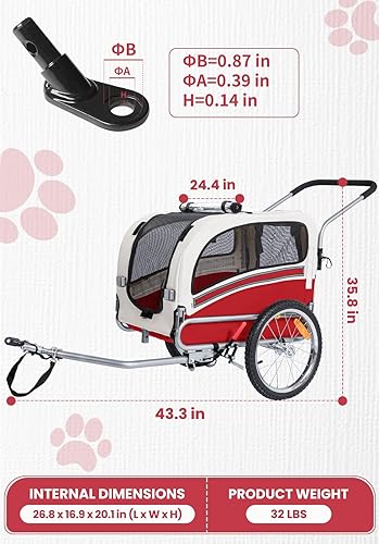 Miniatura 4 de Sepnine Remolque de bicicleta para mascotas 2 en 1 con una rueda de cochecito de 6 pulgadas adecuado para perros pequeños y medianos, transportador