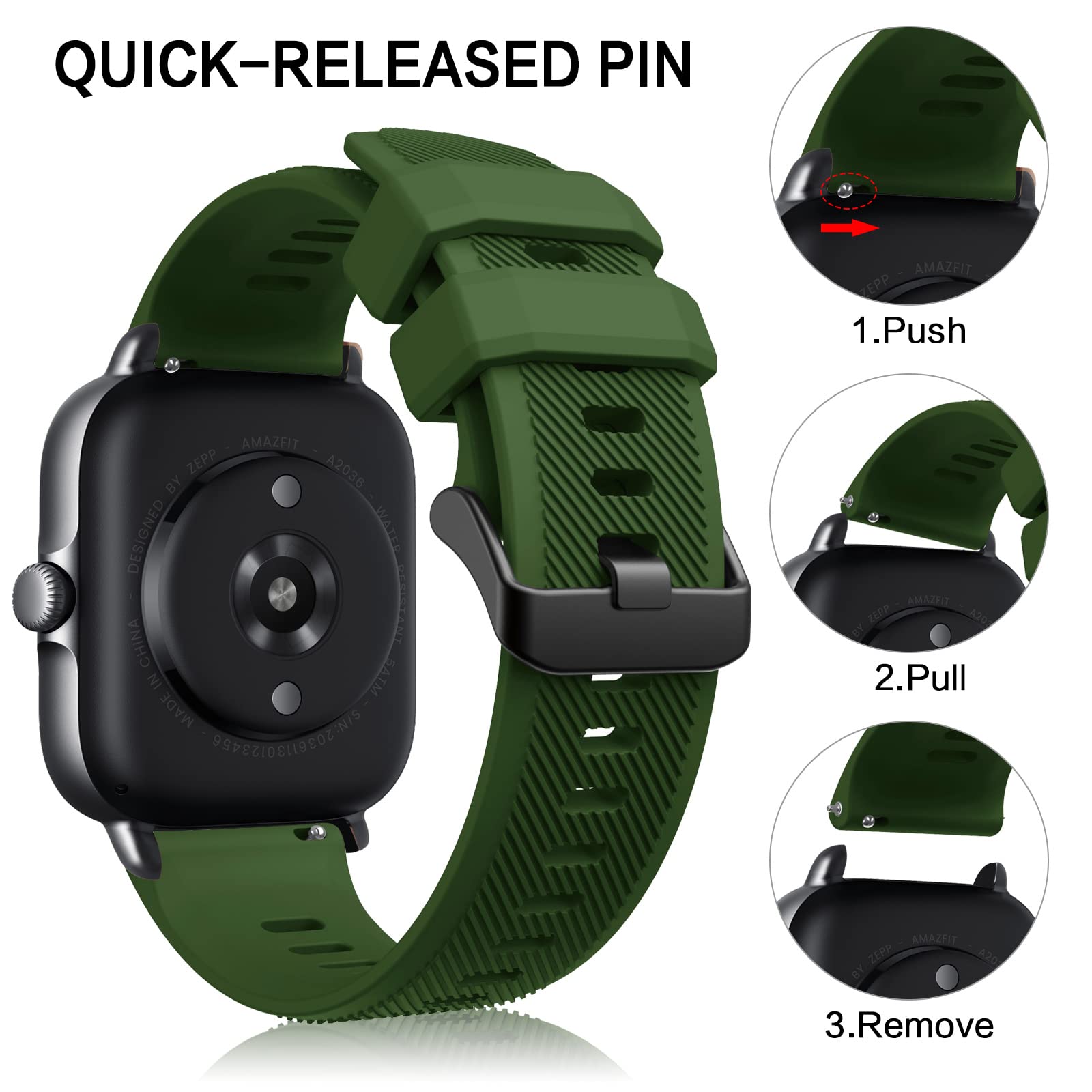Strap for Amazfit GTR Silicone 22mm Sport Replacement Straps for Amazfit Pace/Amazfit Stratos/Stratos 2/ Stratos 2S/ Stratos 3/ Amazfit GTR 2/ GTR 2e/ GTR 3/ GTR 3 Pro/Huawei Watch GT 2 3 Pro - Image 4