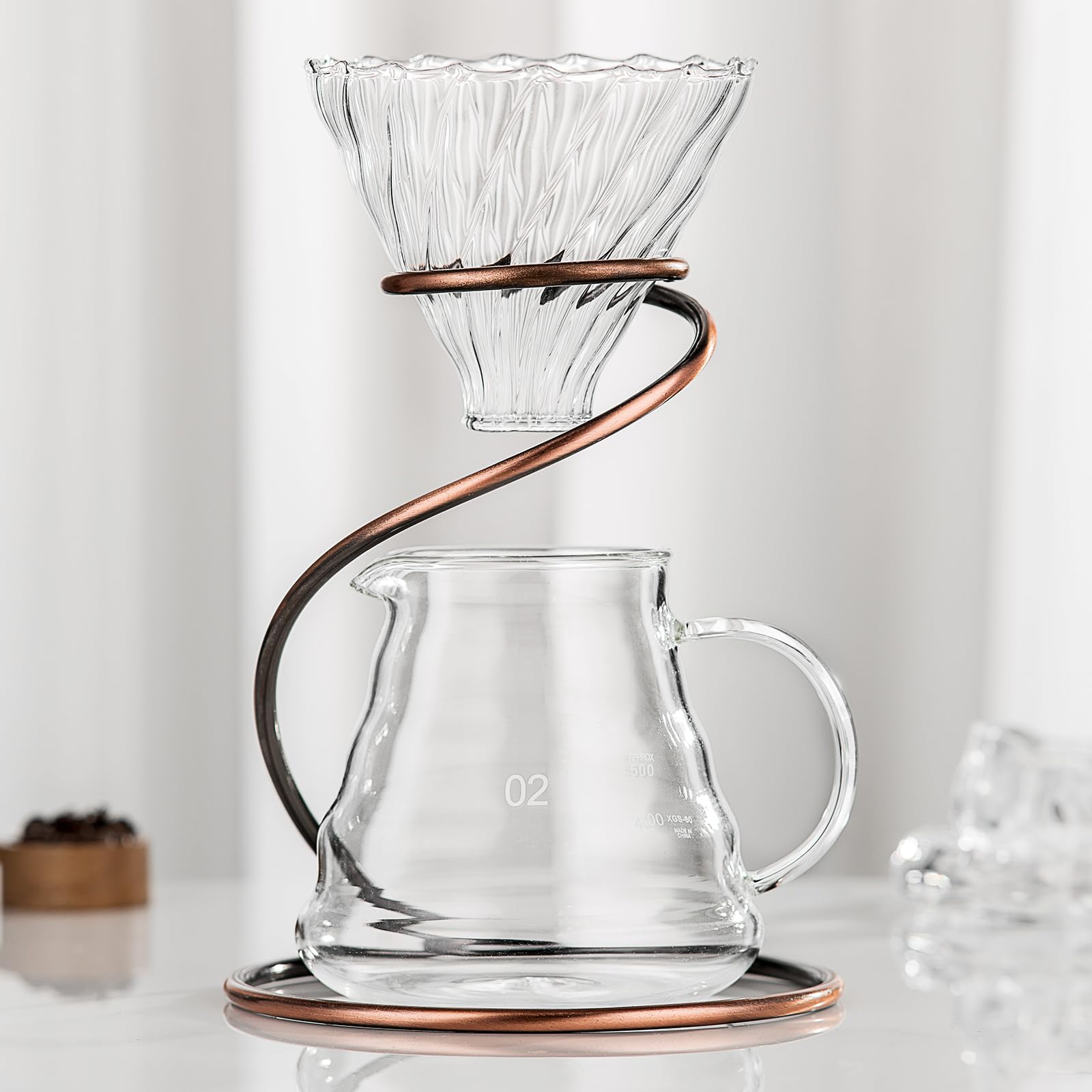 Coffee Pour Over Set - Complete Pour Over Coffee Maker with Dripper, 40Filters and Metal Stand - Portable & Stylish V60 Style Drip Coffee Brewer
