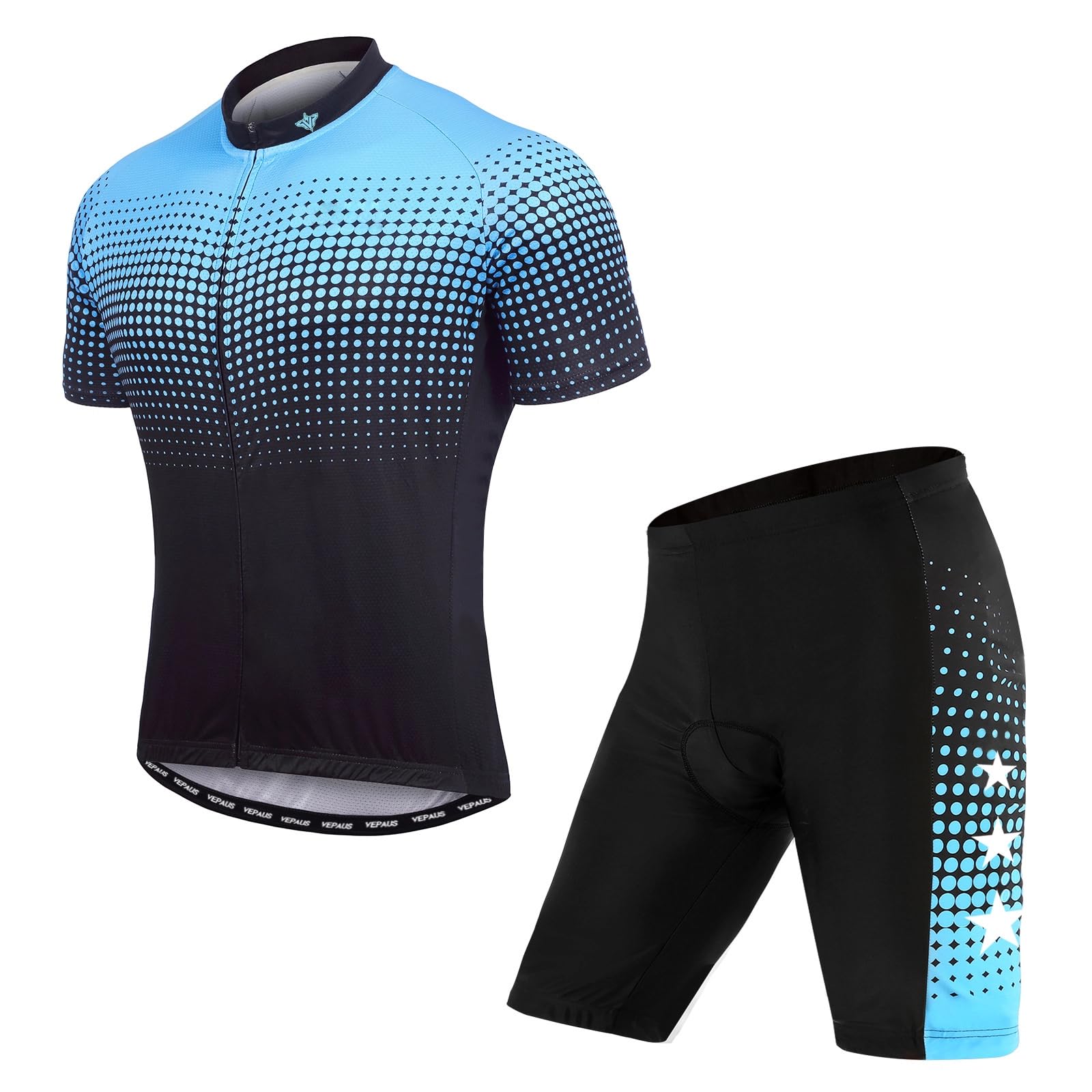 Men's Cycling Jerseys, Short Sleeve Set Quick-Dry Breathable Shirt with 3D Cushion Shorts PaddedMen MTB Bike Clothing Road Bicycle Shorts Padded (Blue-L)