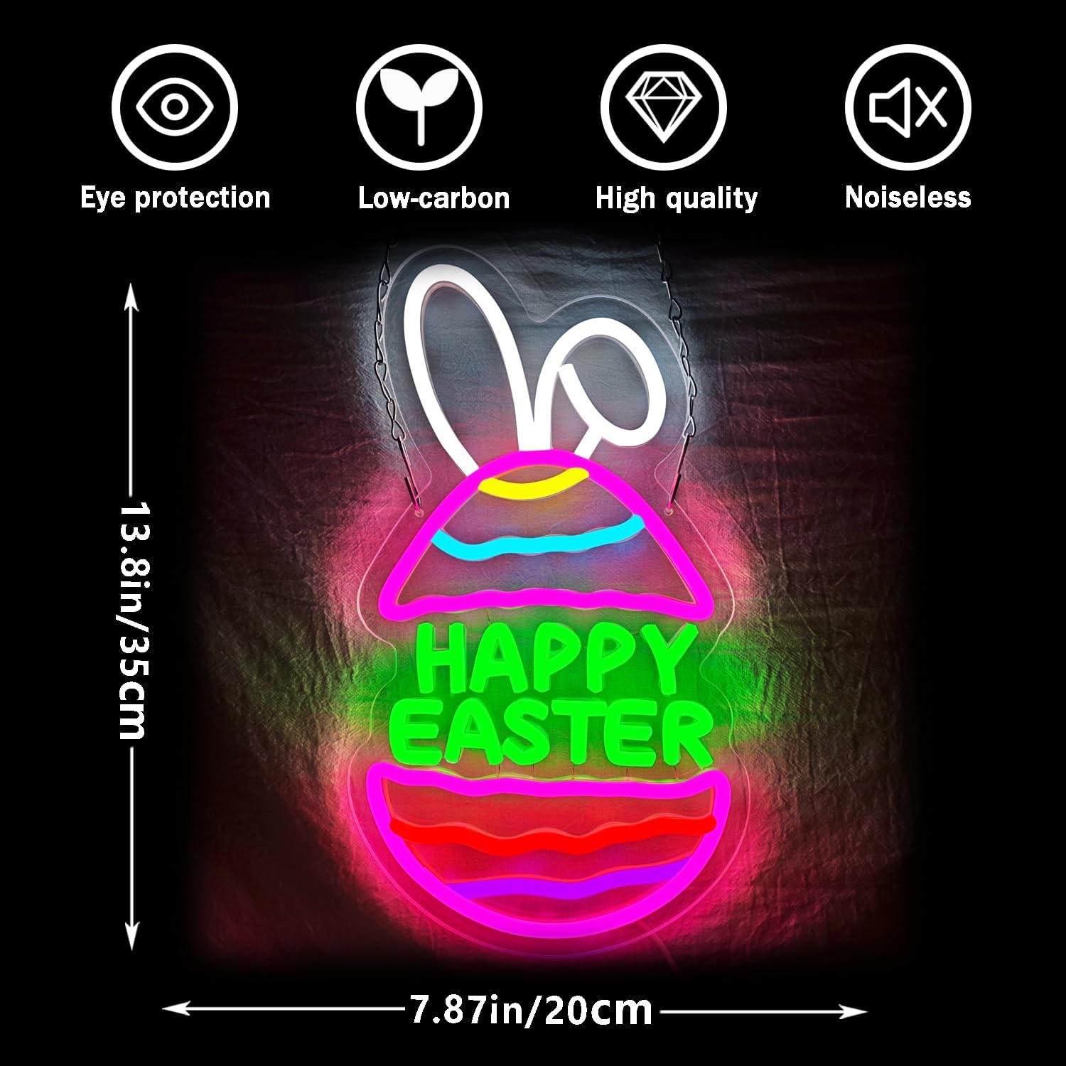 Rabbit Ear Eggs Neon Signs Happy Easter Neon Sign for Wall Decor Dimmable Happy Easter LED Neon Light for Spring Front Yard Sign, Lawn Decoration for Easter Party