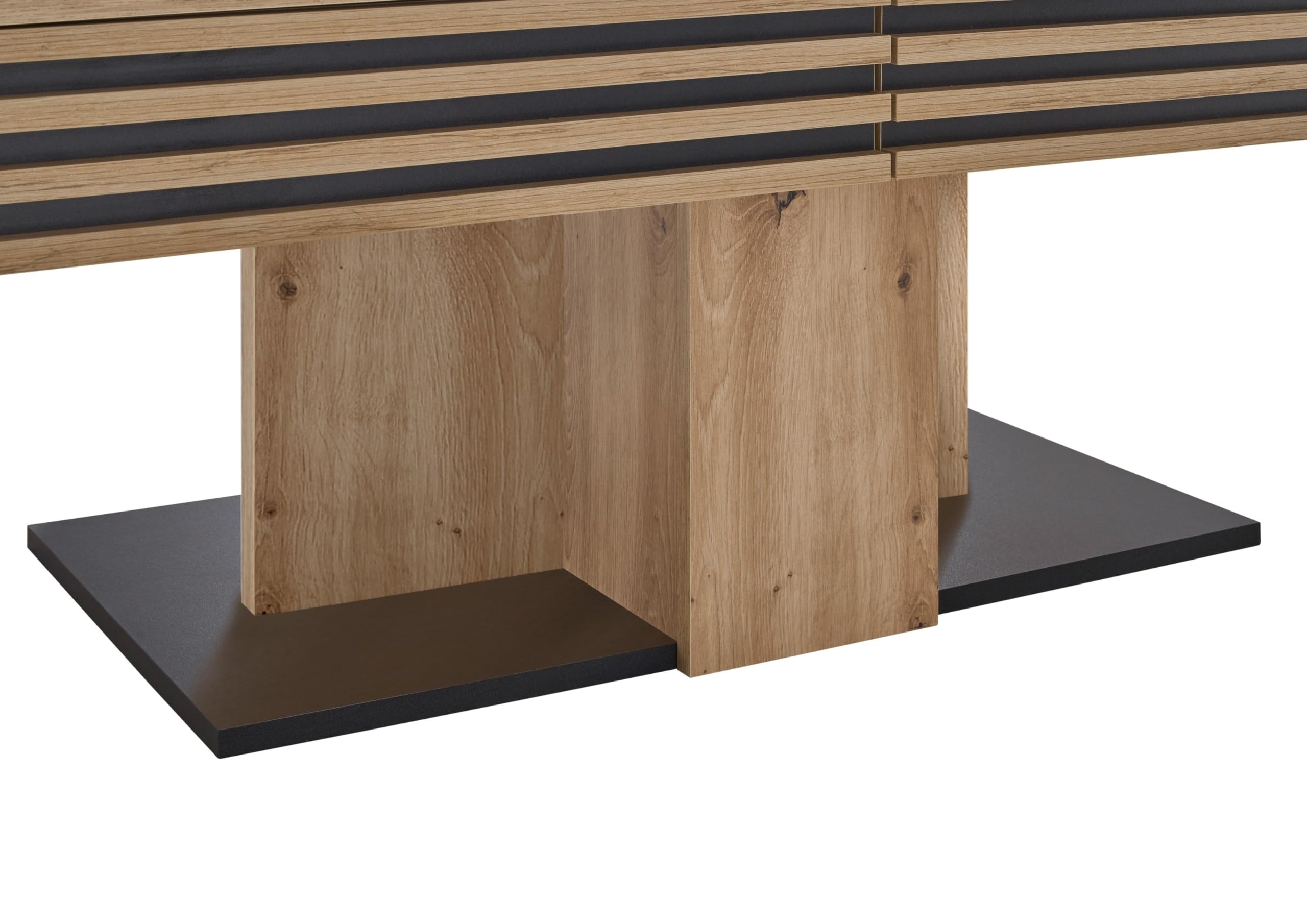 möbelando Couchtisch Luara 110x60 cm – Moderner Wohnzimmertisch in Artisan Eiche Dekor mit 2 Schubladen & schwarzem Akzent – Stabil & Pflegeleicht