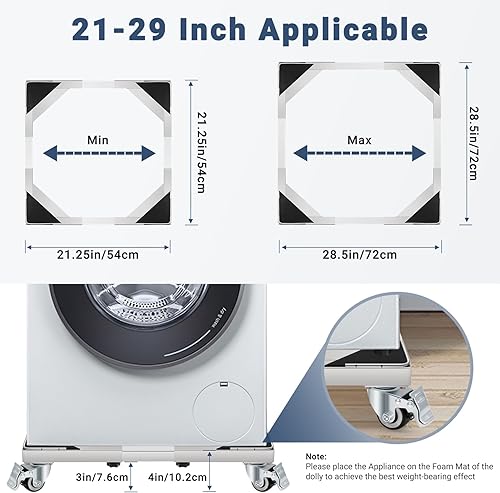 Miniatura 3 de WBD WEIBIDA Carrito de acero inoxidable mejorado para lavadora, carrito de muebles de 700 libras con ruedas con bloqueo, base de soporte móvil