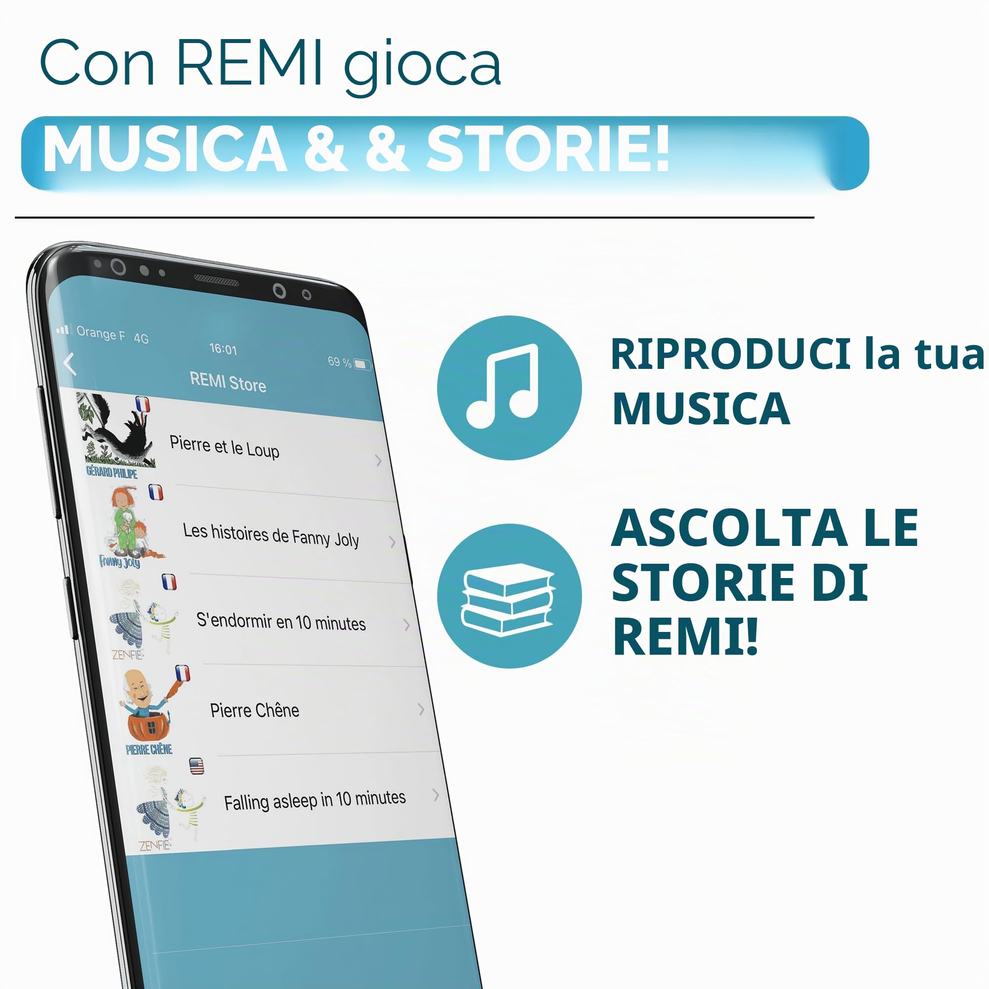 UrbanHello Remi - Il miglior Sveglia per Bambini per Imparare a Dormire di più, Baby Phone Audio, monitoraggio del Sonno, Luce Notturna, Altoparlante Musicale, Blu