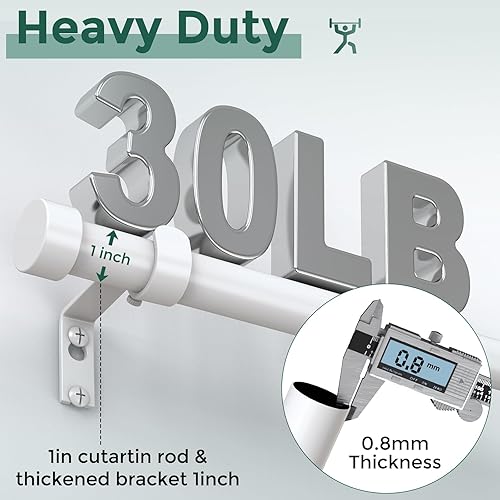 Miniatura 3 de Barras de cortina blancas para ventanas de 48 a 84 pulgadas (4-7 pies), barras de cortina de 1 pulgada de diámetro con remates de tapa de extremo de