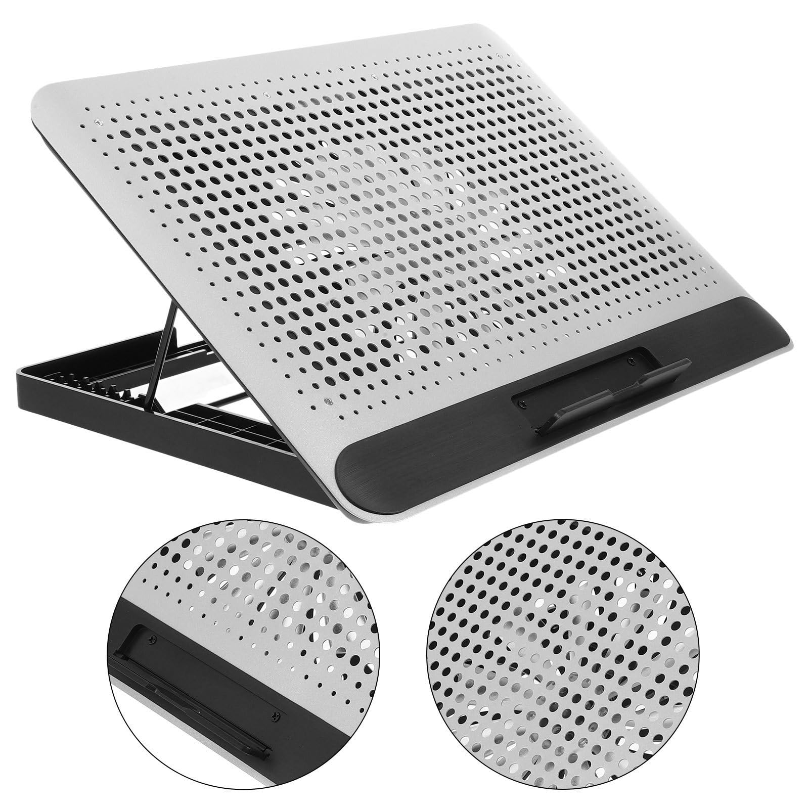 PRETYZOOM Soporte Refrigerante para Portátil con Ventilador Silencioso Base Ergonómica de Aleación de Aluminio Compatible con Laptops Doble USB y Seis Ángulos de Ajuste para Uso Cómodo Casa