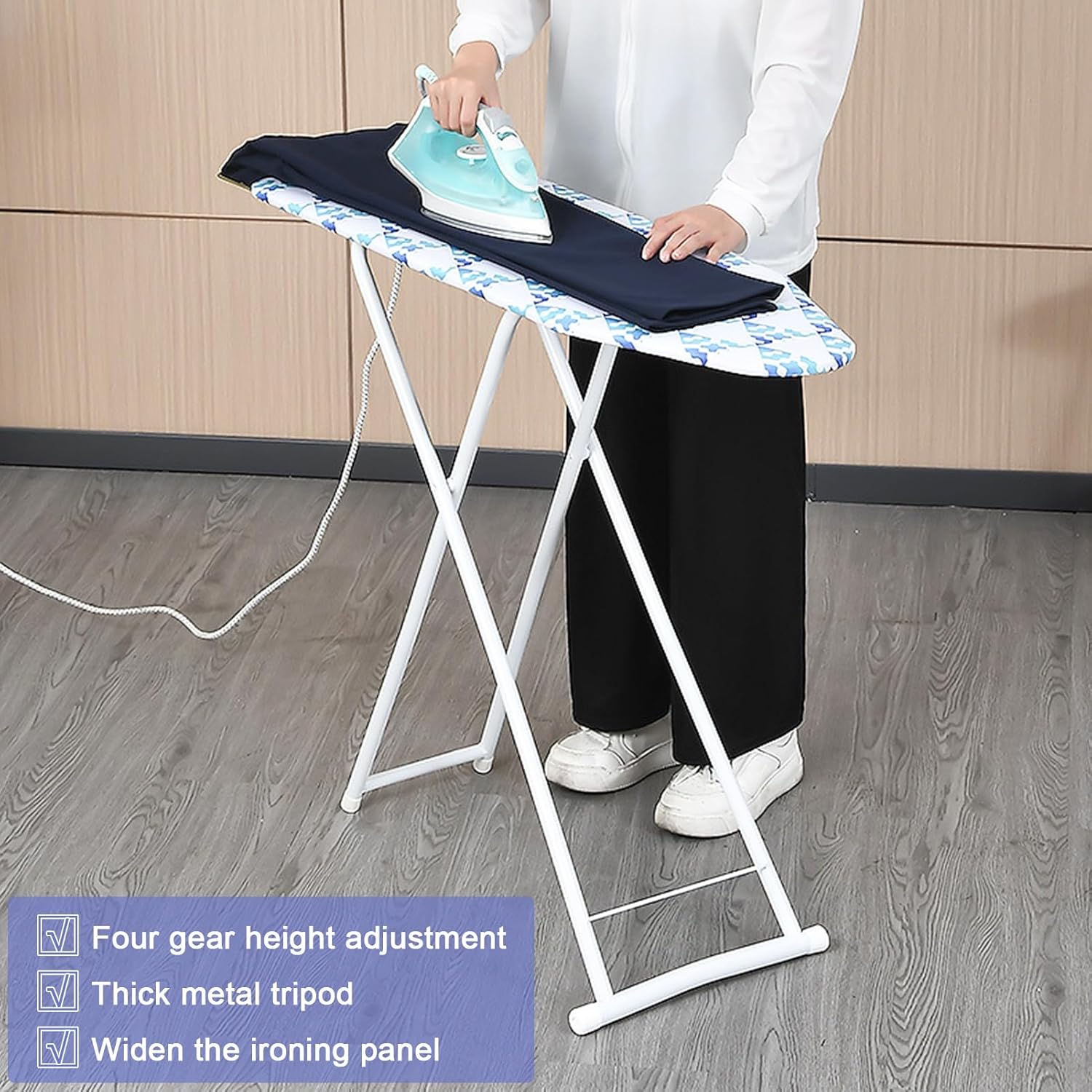 2024 New Ironing Board Full Size, 42 inch Foldable Ironing Board with Heat Resistant Cover, Anti-Slip Feet Iron Board, 4 Adjustable Heights Ironing Board for Home Laundry Room Use Neon