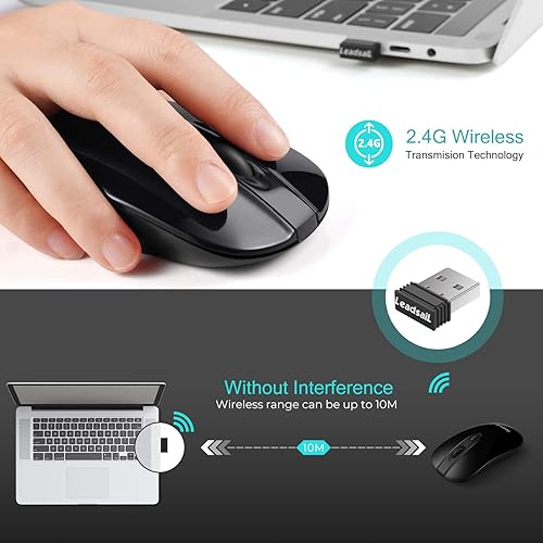 Miniatura 3 de LeadsaiL Wireless Computer Mouse, 2.4G Portable Slim USB Mouse, Silent Click Cordless Mouse 3 Adjustable Levels, 4 Buttons Laptop Mouse for Windows