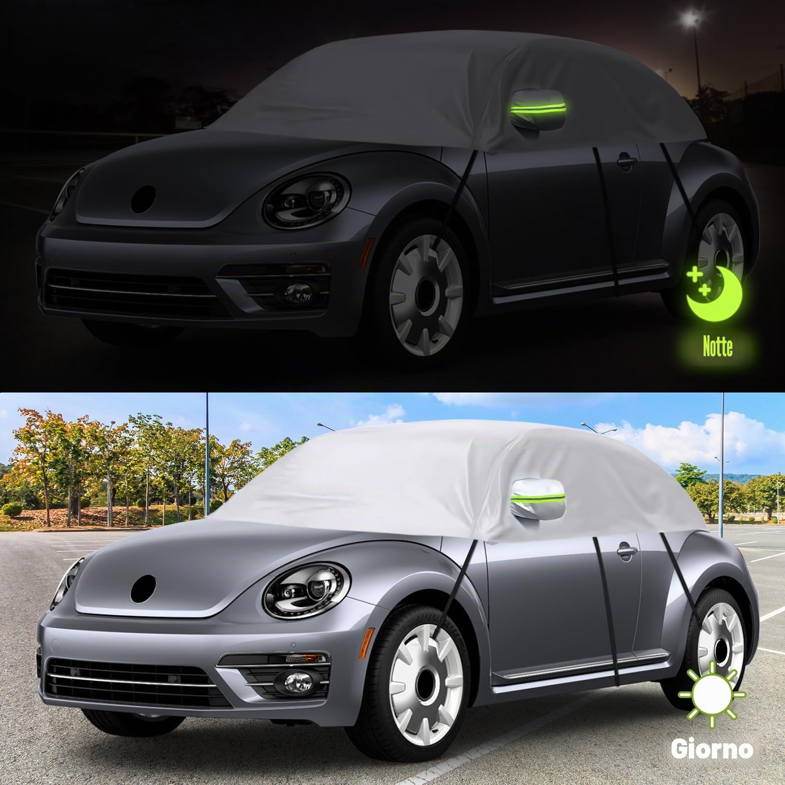 Copriauto Impermeabile Sostituzione per VW Beetle 1998-2019, Metà Copertura per Auto Resistente Ai Raggi UV, Metà Garage Antipolvere, per Esterni ed Interni | Mezzo copriauto resistente ai raggi UV, antipolvere, anti-neve, resistente al sole, per esterni