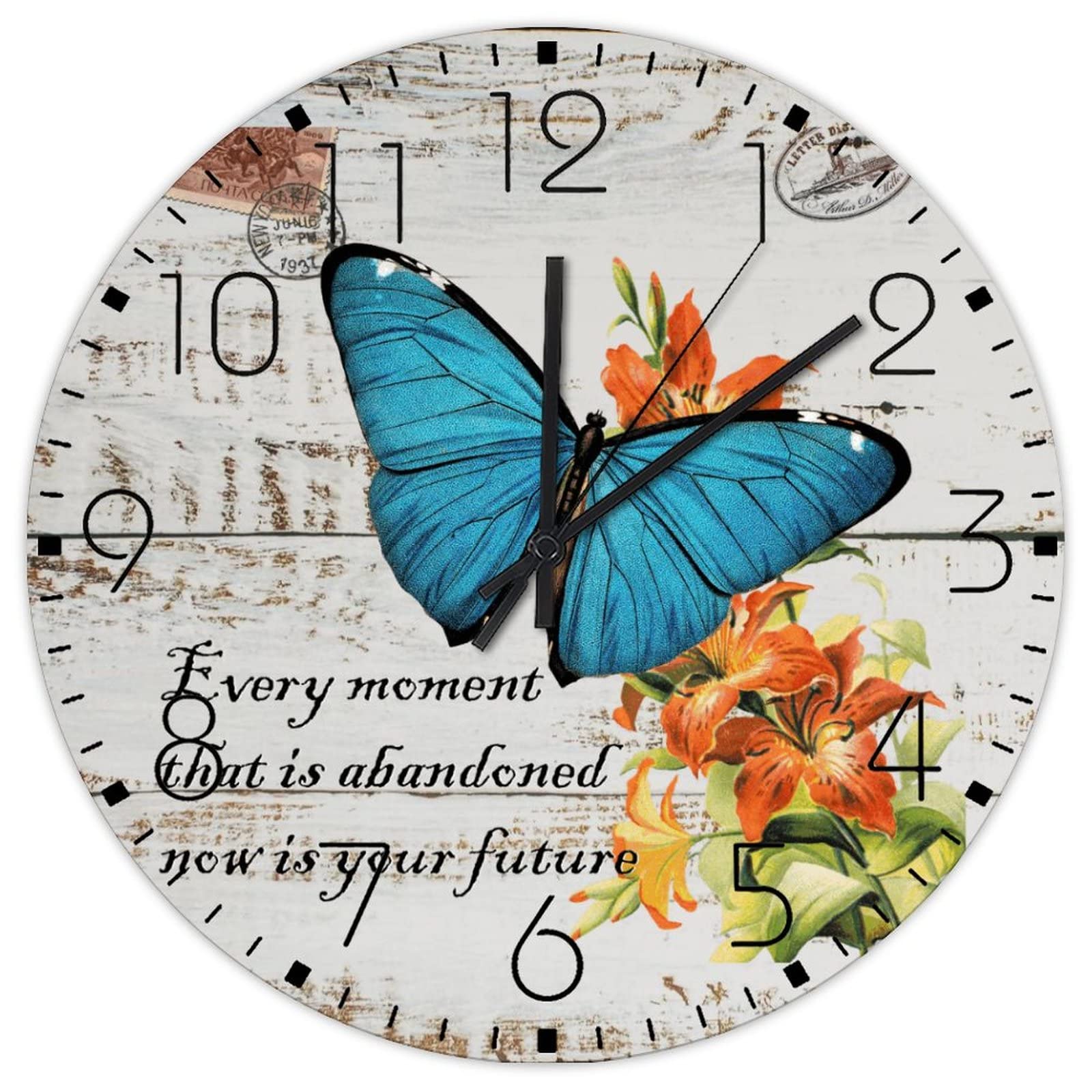 Horloge murale en bois sans tic-tac mouvement de balayage Now Is Your Future rétro