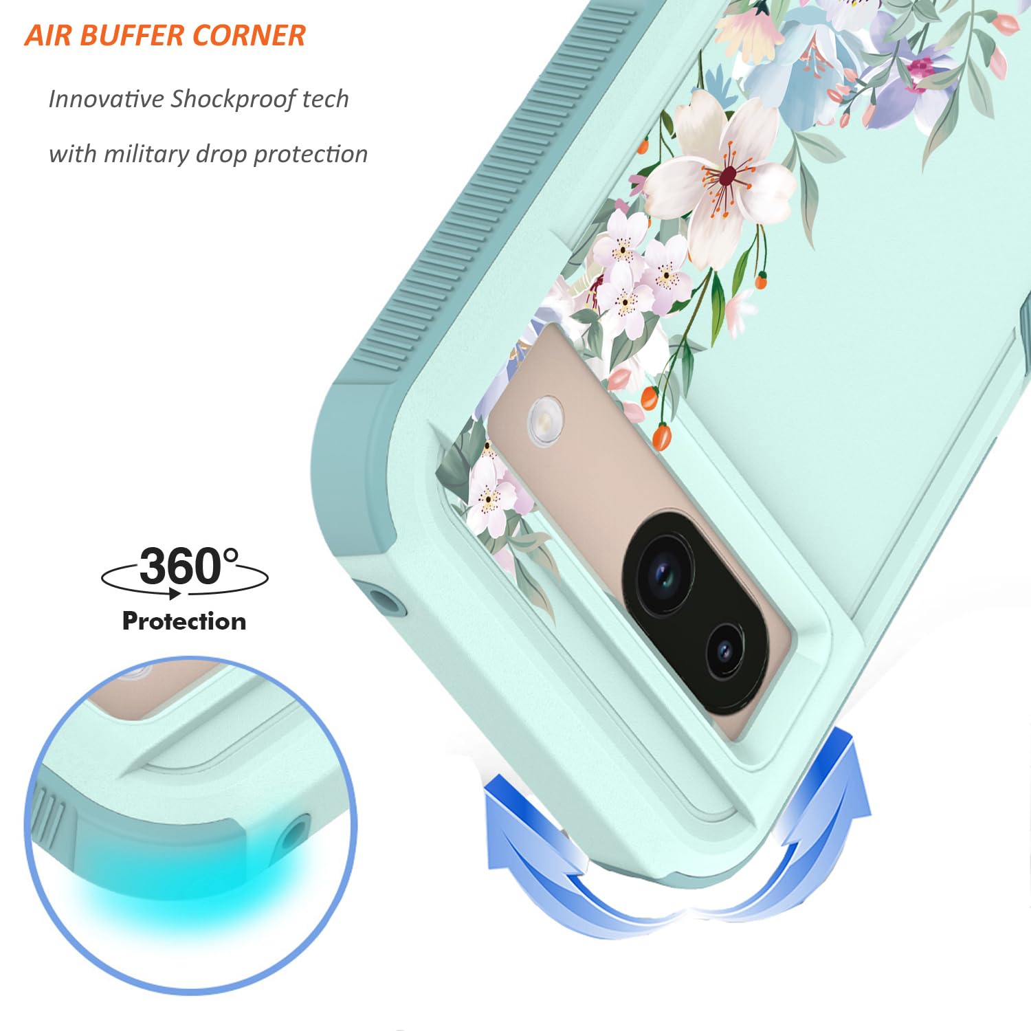 Blingy's Custodia Per Google Pixel 8a - Trasparente Con Motivo Gatto Bianco E Fiori Di Ciliegio - Morbida TPU Antigiallo - 2