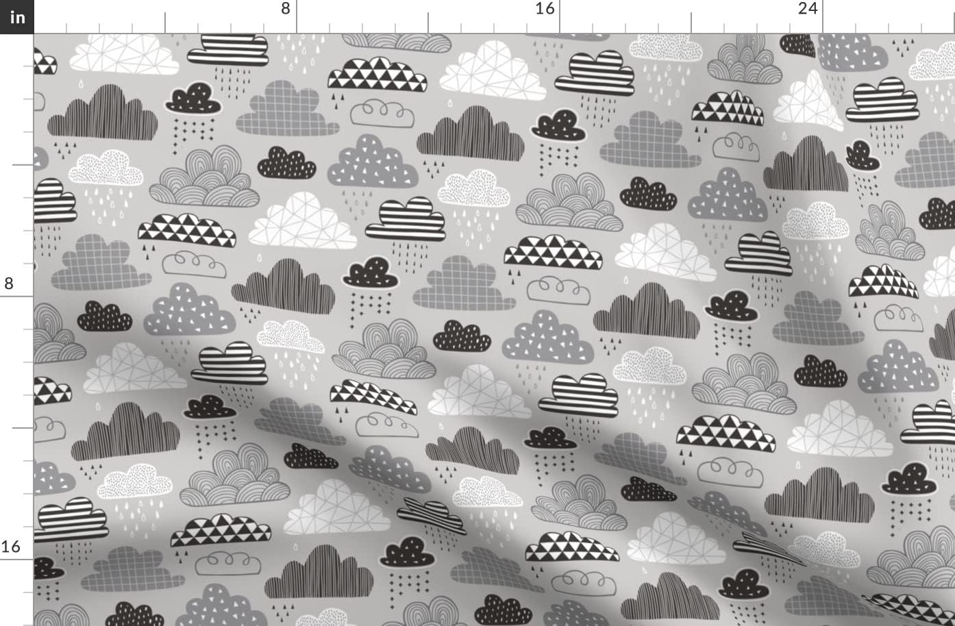 Spoonflower Fabric - Clouds Sky Black White Grey Sleep Dreams Cloud Printed on Organic Cotton Sateen Fabric by The Yard - Sewing Quilting Apparel Home Decor