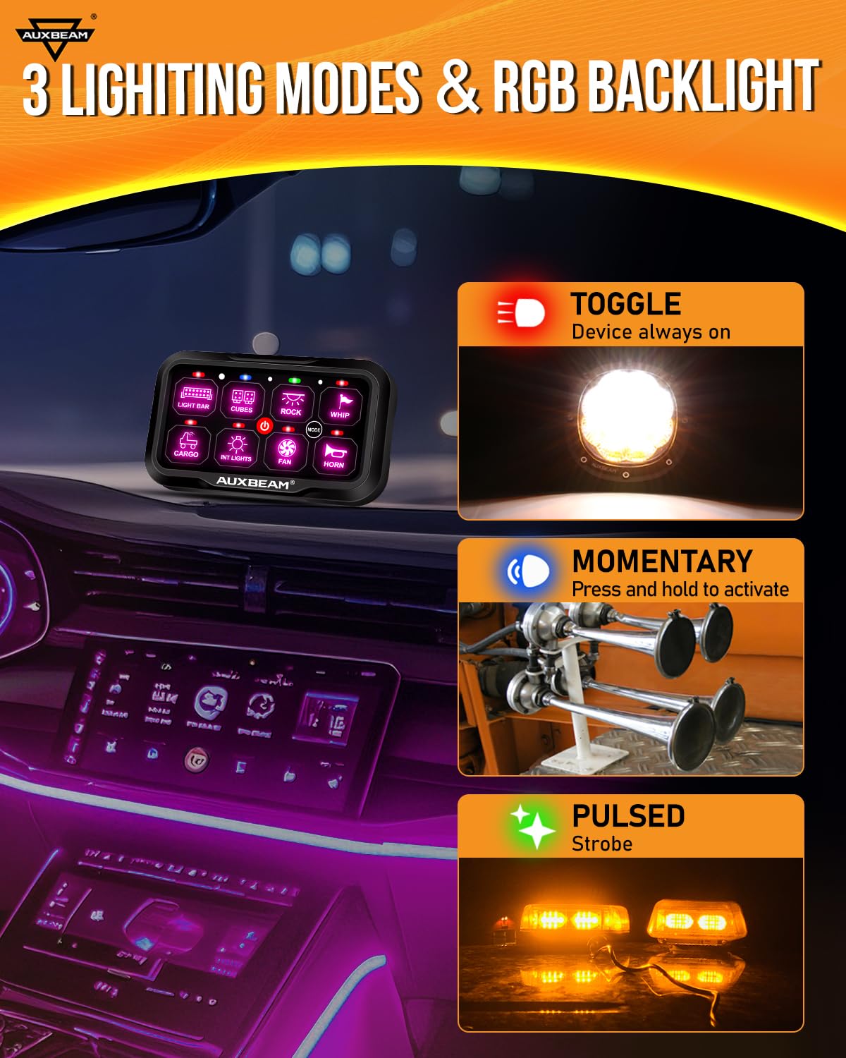 パーツ AUXBEAM AR-800 RGB Auxbeam Painel de comutação de 8 grupos AR-800 Bluetooth RGB