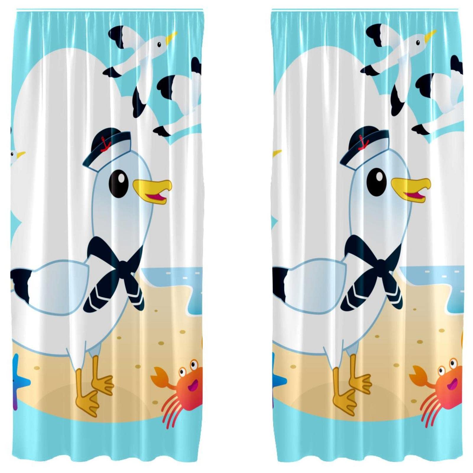 Voilage plage et mouettes lot de 2 rideaux pour une déco de chambre marine