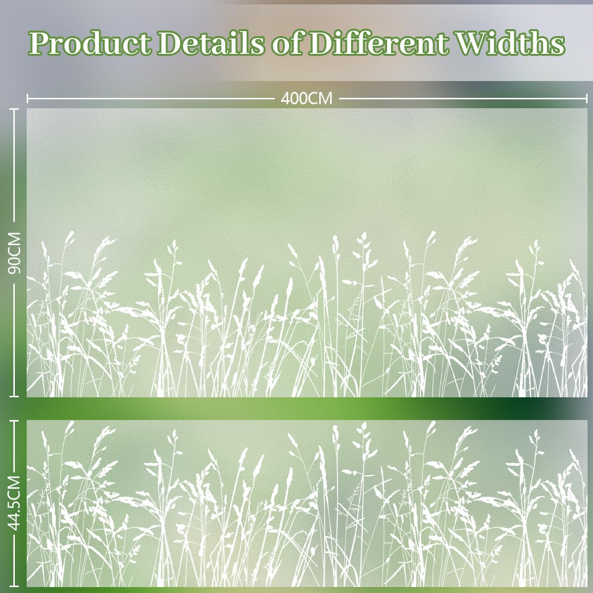 Zindoo Film Fenetre Anti Regard Film Occultant Fenêtre Motif Roseaux Dépoli Opaque Bon Intimité Anti UV Anti Chaleur Non Adhesif pour Chambre Salon Salle de Bain Bureau 90x400cm