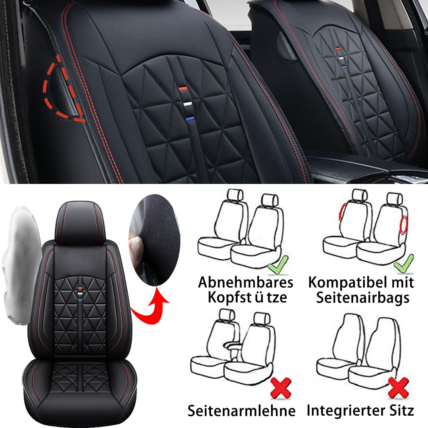 Pokrowce na siedzenia samochodowe na przednie siedzenia samochodowe, zestaw 2 szt., pokrowce na siedzenia samochodowe ze skóry, uniwersalny zestaw nadający się do Hyundai Accent Elantra Grand Santa Fe