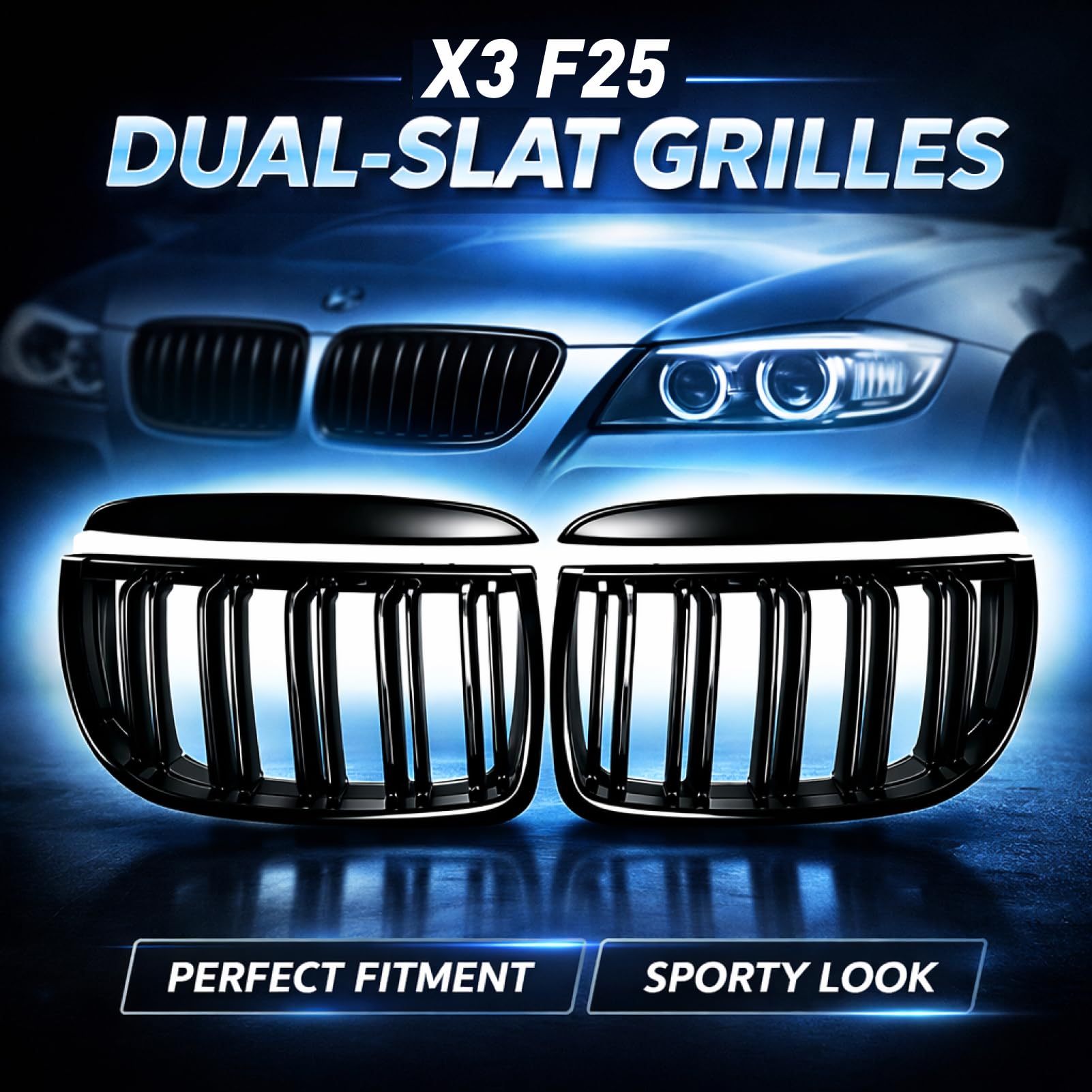 F25 Grille Calandre Abs Noir Brillant Double Barre Pour X3 F25 2010-2013 2010 2011 2012 2013, Grille Radiateur Pare Choc
