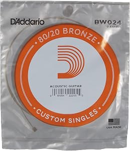 D'Addario 80/20 Bronze Wound Acoustic Guitar String - .024