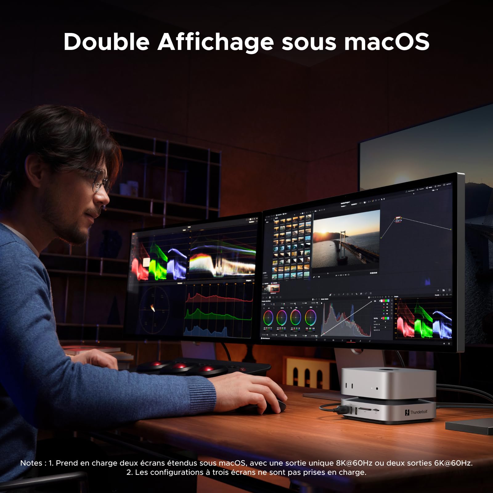 UGREEN Maxidok Thunderbolt 5 Docking Station Revodok Double Écran Extension | 10 en 1, 2 TBT5, 1 DisplayPort, Double 6K60Hz, Unique 8K60Hz, 120Gbps, SD TF 4.0, Boîtier M.2 SSD, pour Mac Mini M4 Pro M4
