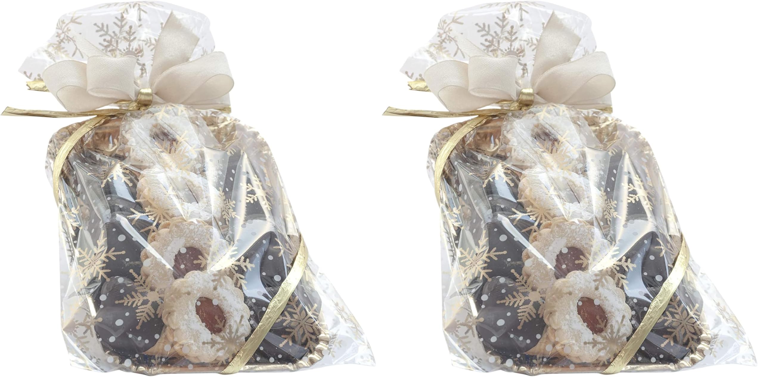 Italpak Sacchetti Trasparenti per Alimenti 'Dolceneve', Buste Biscotti, Dolci, Torte, Regali, Sacchettini Natalizi, Polypropylene, Oro/Bianco, 25x40 cm, 50 unità (Confezione da 2)