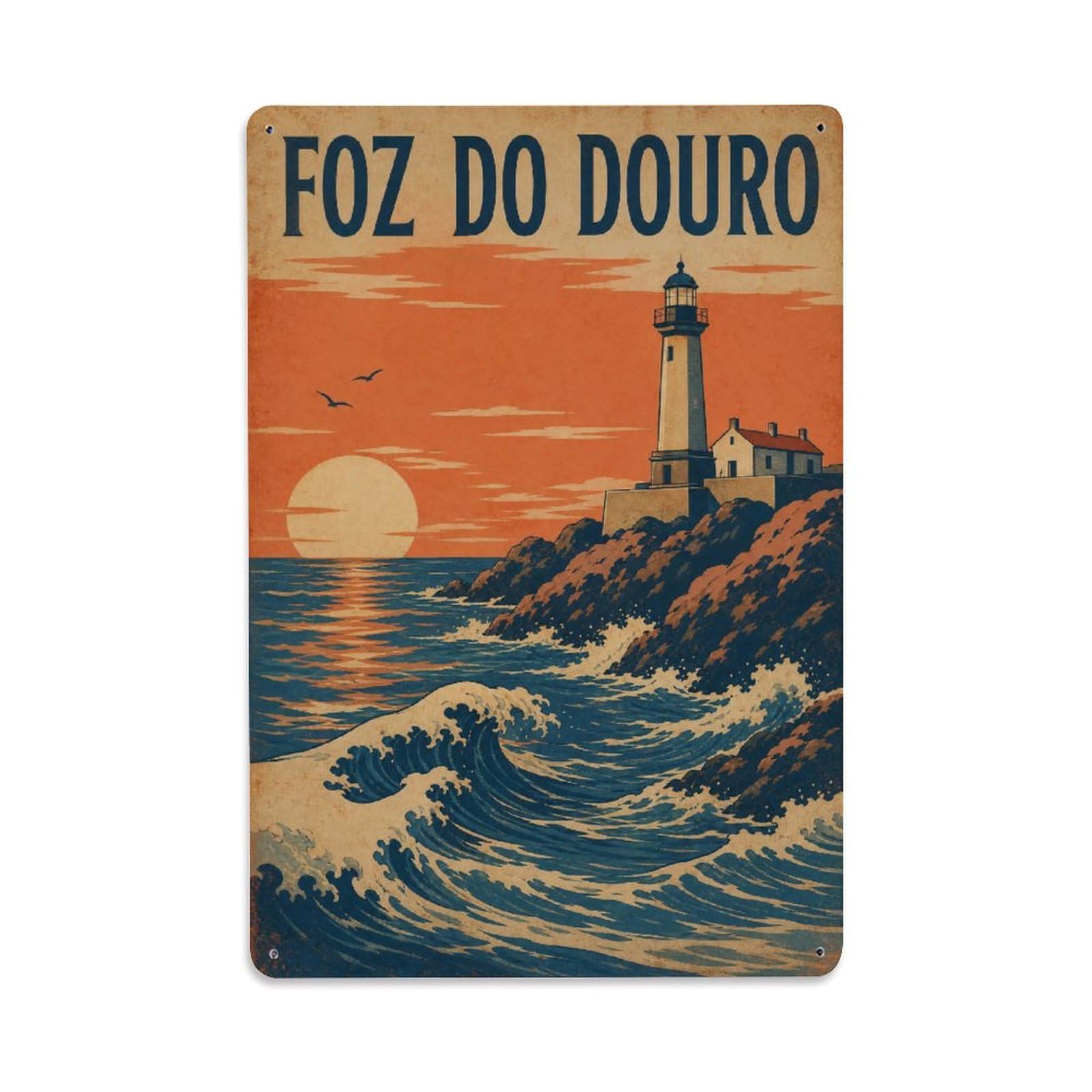 Yrnq 08X12inch Vintage Style Vintage Atlantic Ocean Coastline Foz Portugal Metal Tin Sign