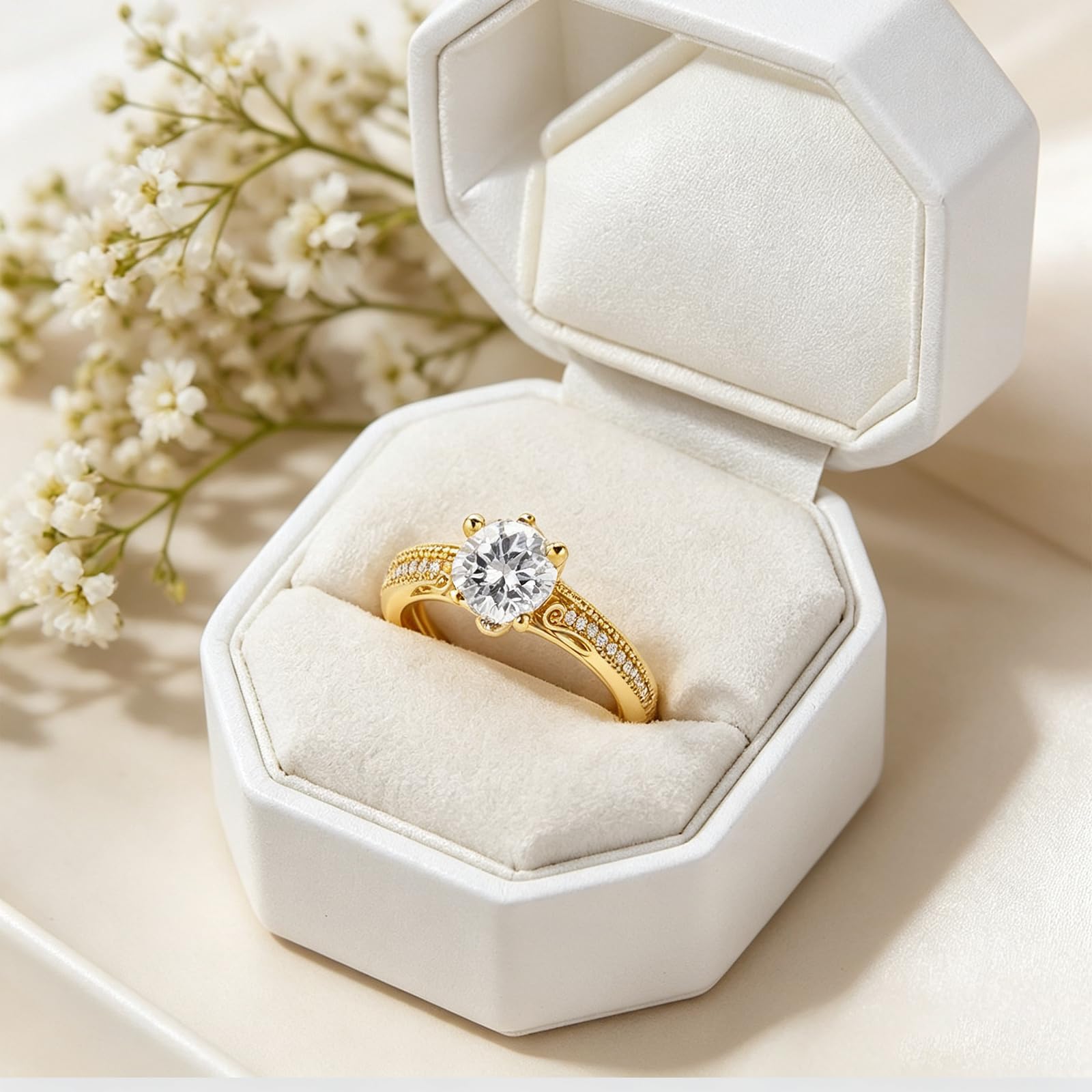 Jeulia Moissanita Anillo Clásico de Con Diamantes Con Corte Redondo Anillos Plata de Ley para Compromiso Aniversario Boda Navidad San Valentín
