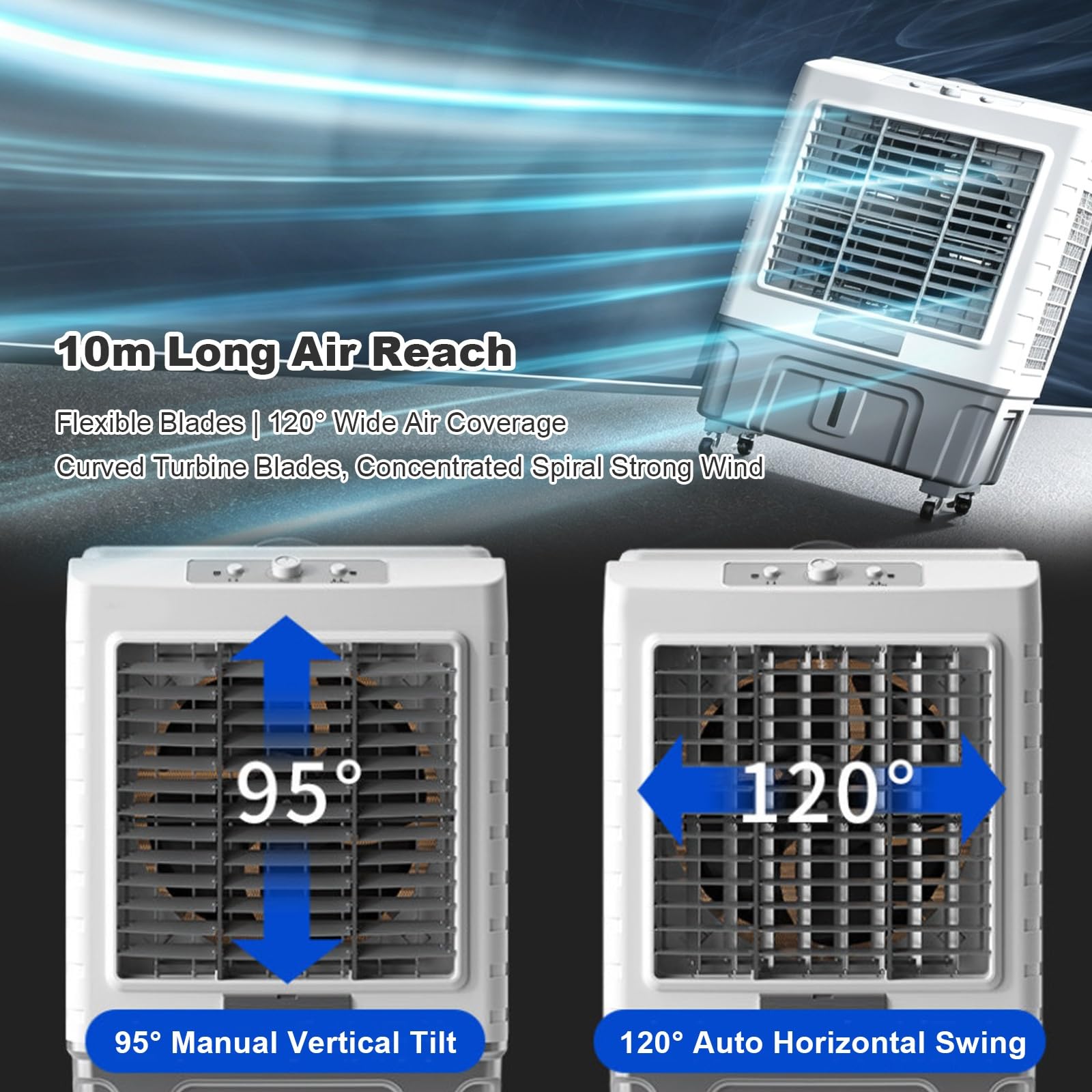 Climatizador Evaporativo Portátil, Aire Acondicionado Portátil Sin Tubo con Oscilación 120°, Ventilador de Refrigeración para Hogar, Oficina, Taller, Garaje