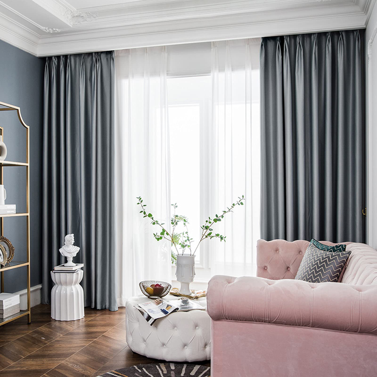 Zasłony zaciemniające dźwiękoszczelne zasłony okienne, izolowane termicznie stałe zaciemniające ołówek plisy zasłony do salonu / sypialni, szary-8 * 2,7 m * 2 szt