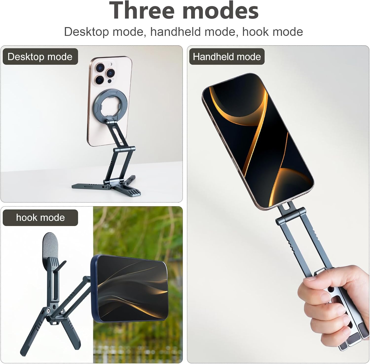 Compatible MagSafe Tripod Phone Holder，Aluminum Alloy Desktop Magnetic Phone Holder，360° Rotation Adjustment，Foldable Tripod for iPhone17/16/15/14 Ideal for Vlogging, Gym & Travel (Gray)