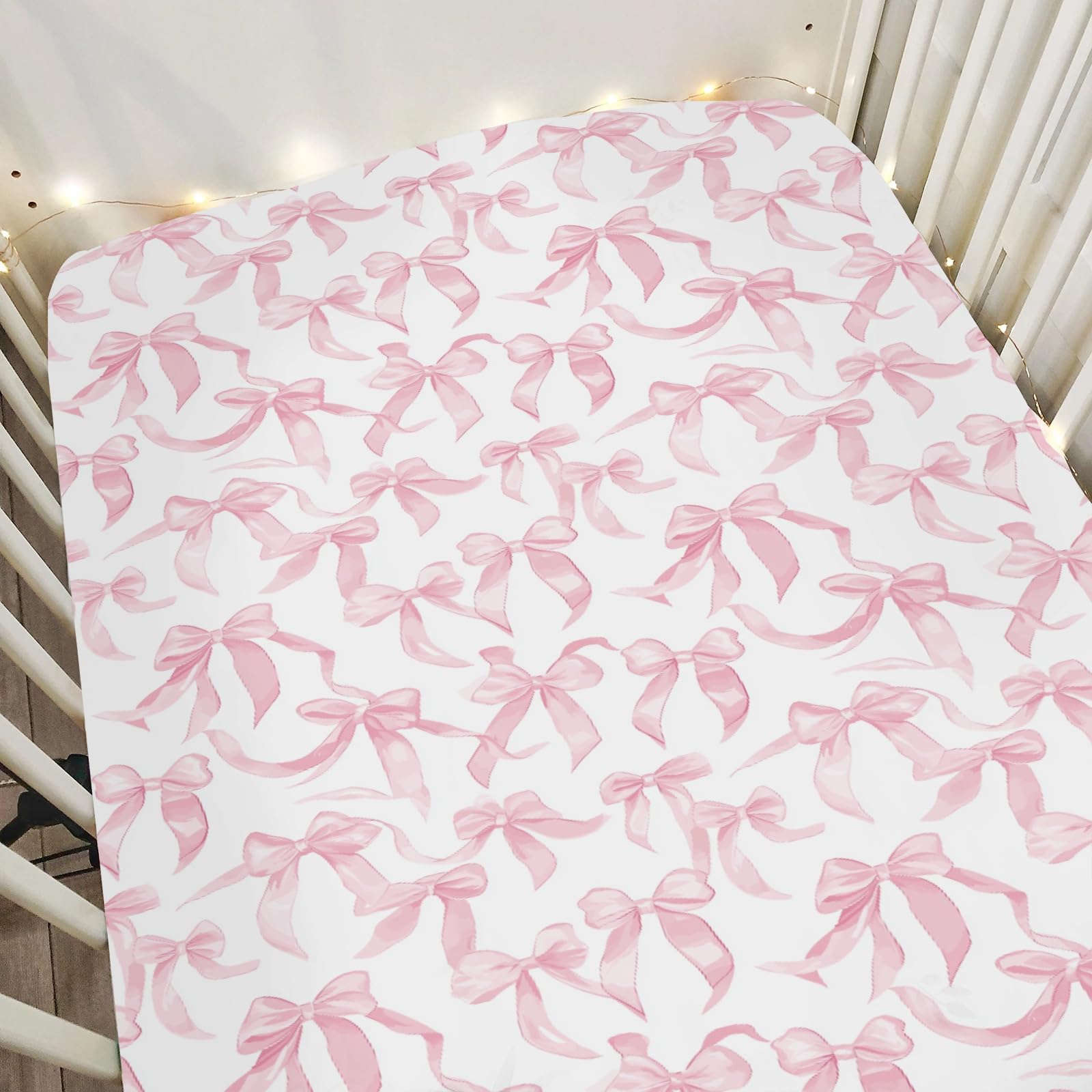 Pink Valentine's Bows Baby Crib Sheets for Boy Girl 52