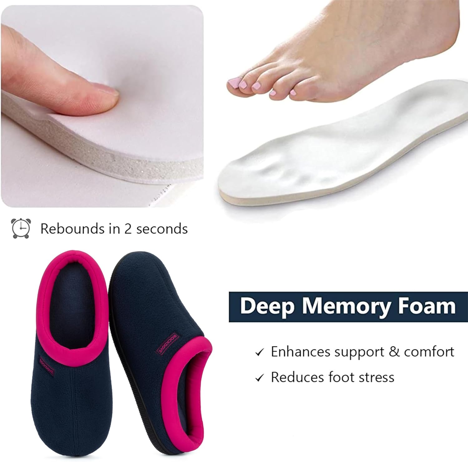 RockDove Women's Polar Fleece Two-Tone Memory Foam Clog House Slippers Non Slip Rubber Sole Indoor Outdoor Machine Washable - Image 4