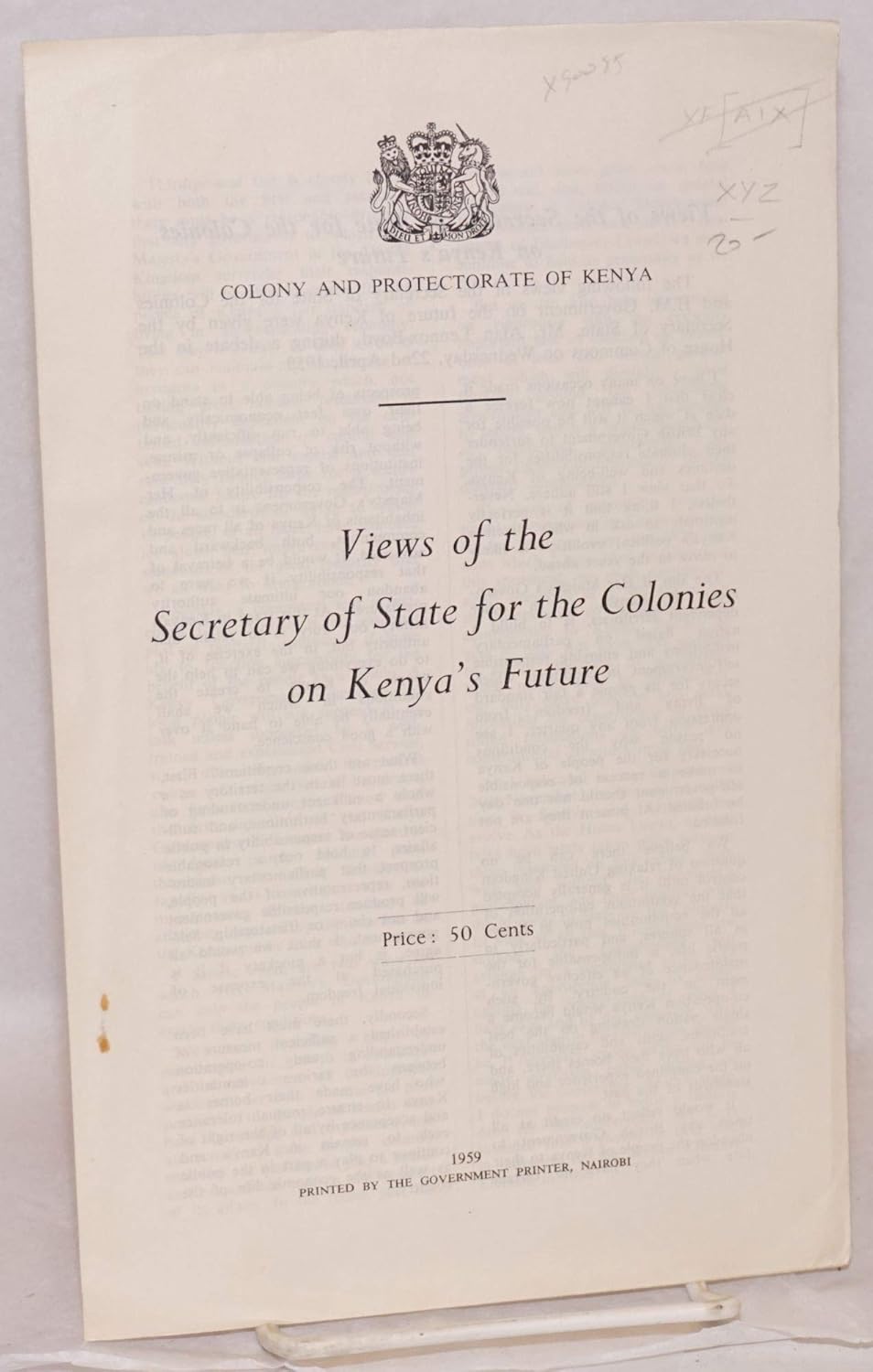 Views of the Secretary of State for the Colonies on Kenya's future